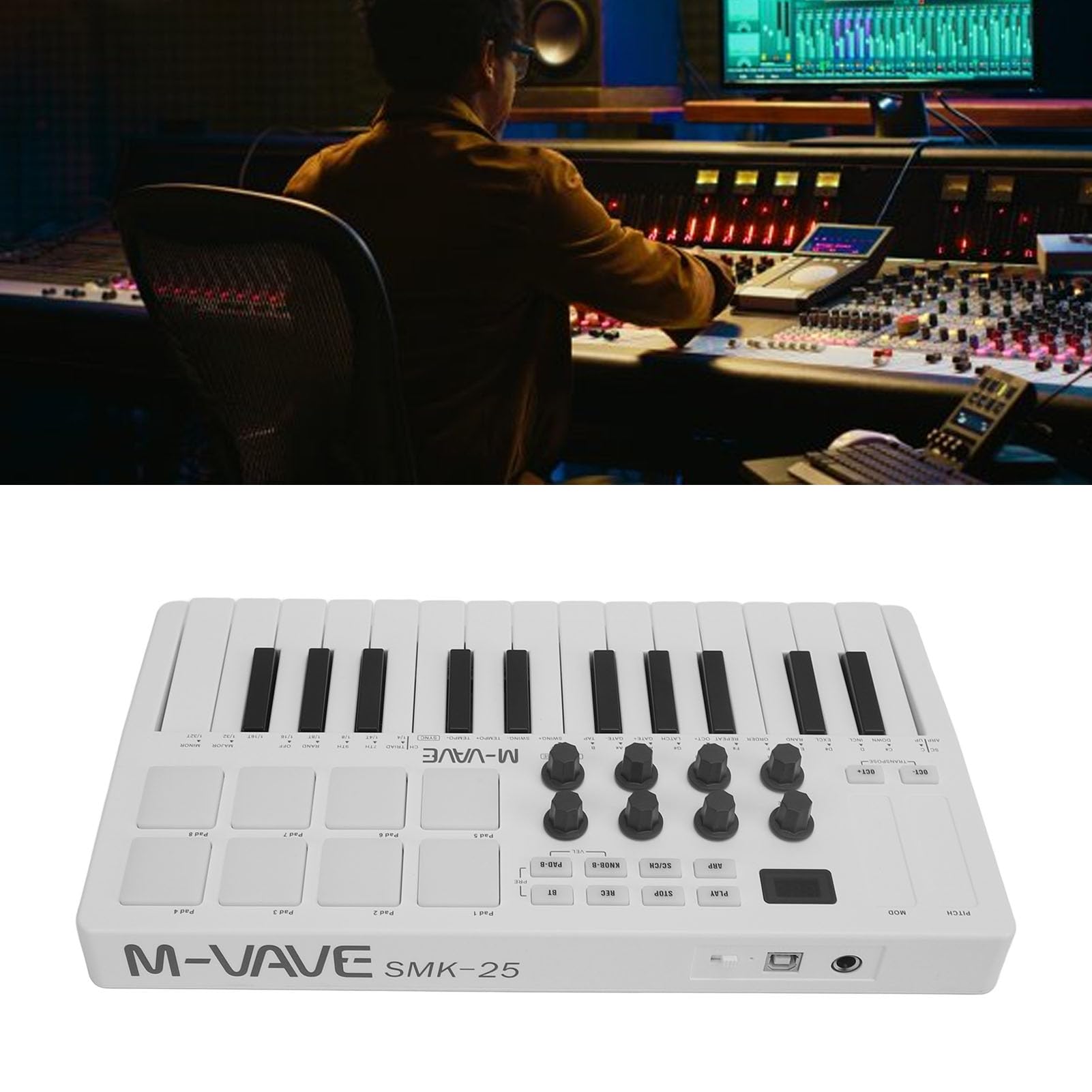 Drfeify Controller Tastiera MIDI Controller Tastiera MIDI USB Dinamica a 25 Tasti con 8 Pad RGB 8 Manopole Bluetooth Alimentato a Batteria per Produttori di Beat Produzione di Viaggi in Studio