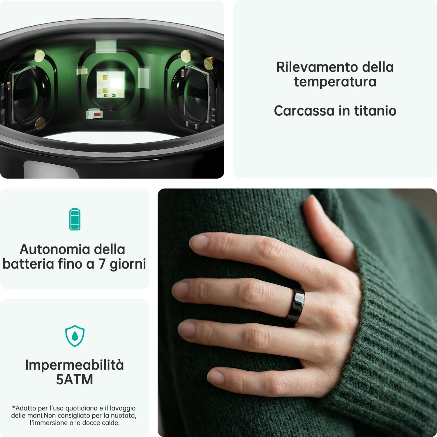 opove Smart Ring, Anello Smart con App Senza Abbonamento, Monitoraggio del Sonno, Frequenza Cardiaca, HRV, Anello Fitness Tracker, Batteria fino a 8-12 Giorni, Compatibile con iOS & Android, Nero-9