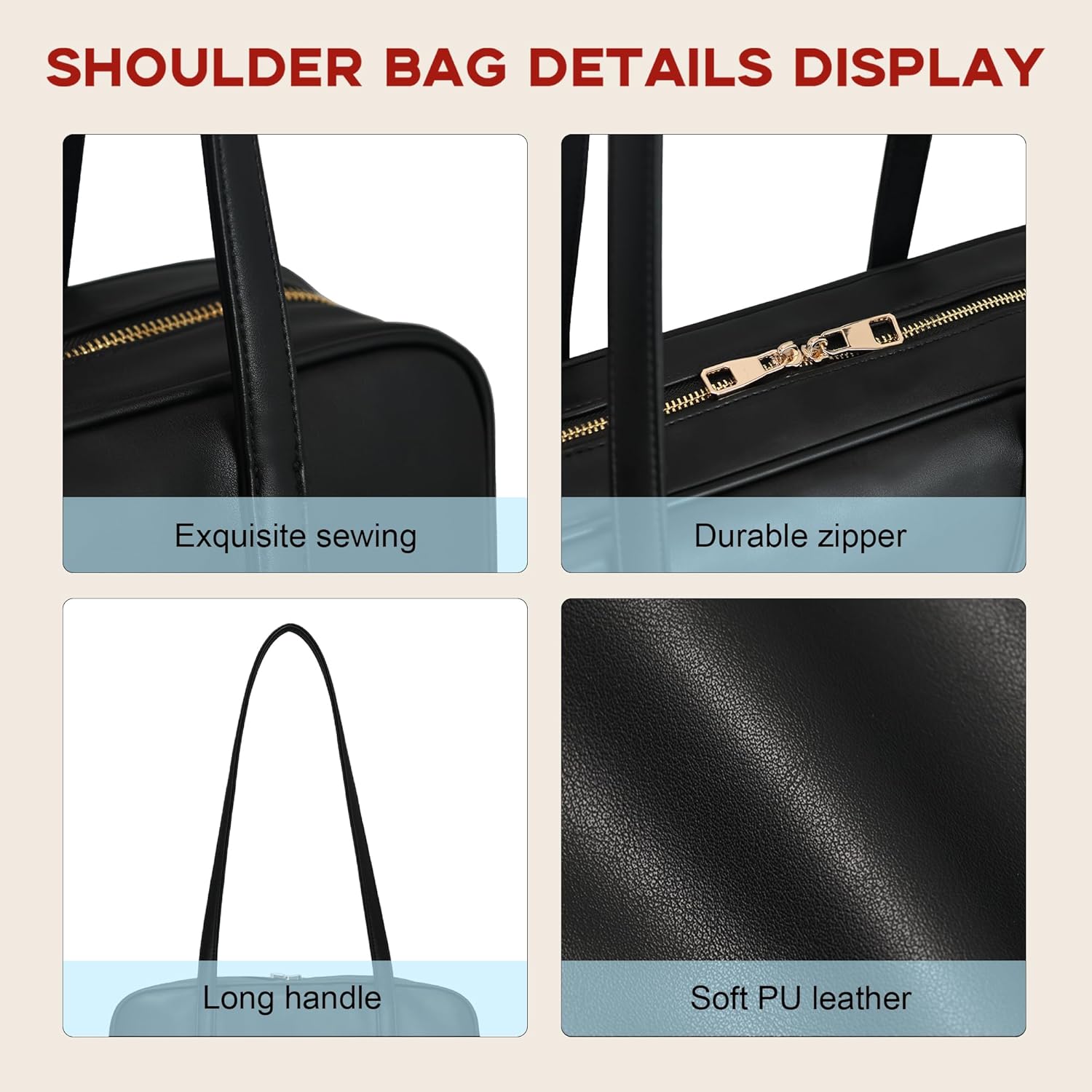 Swing Zip Shoulder Bag for Women Vegan Leather Shoulder Handbag Top-Handle Hobo Bags Trendy Purse - Image 6