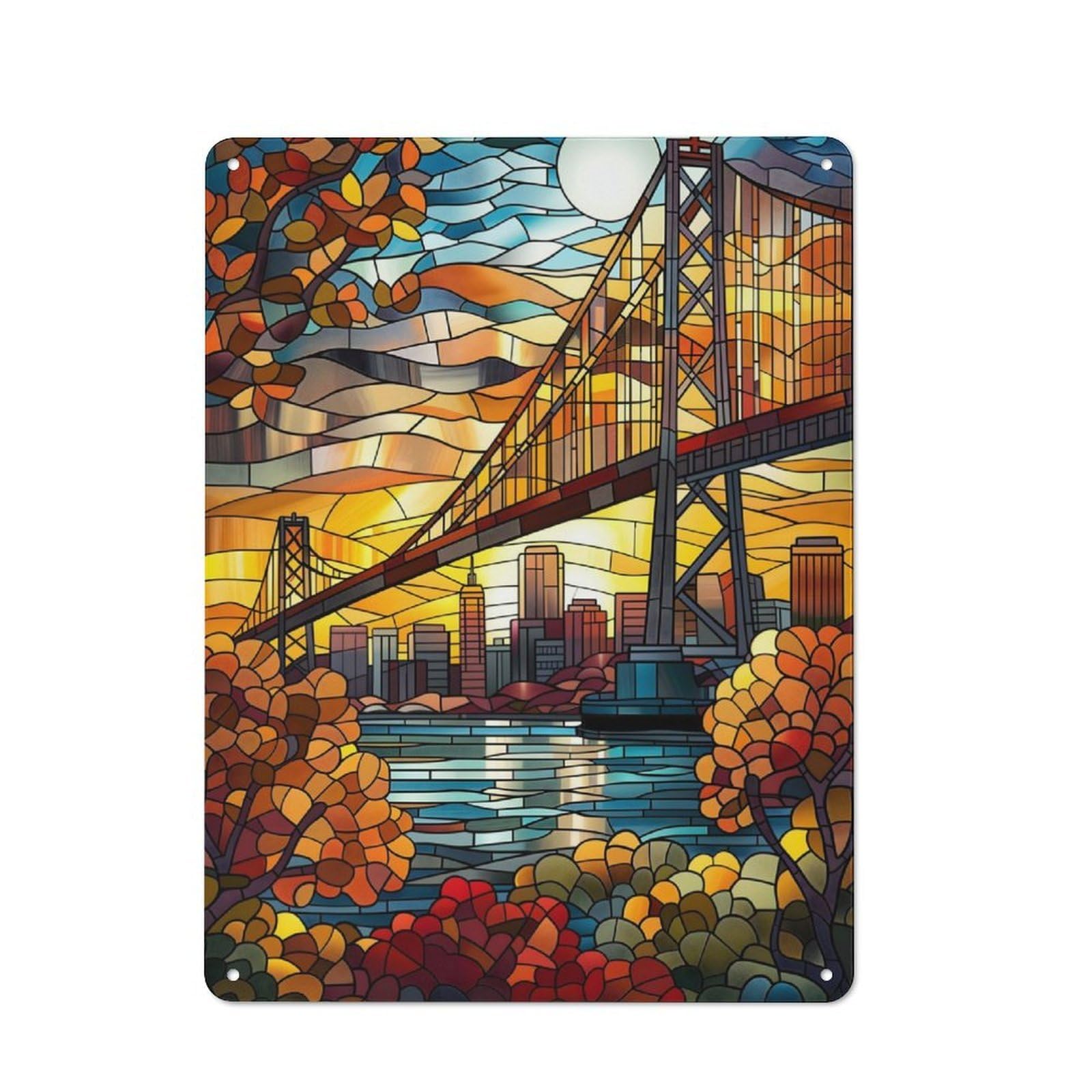 Junmoney Golden Gate Serenity Rustic Metal Sign 40X30cm For Hobby Room Or Studio, For Kitchen, Dining Room And Home Bar Wall Decor