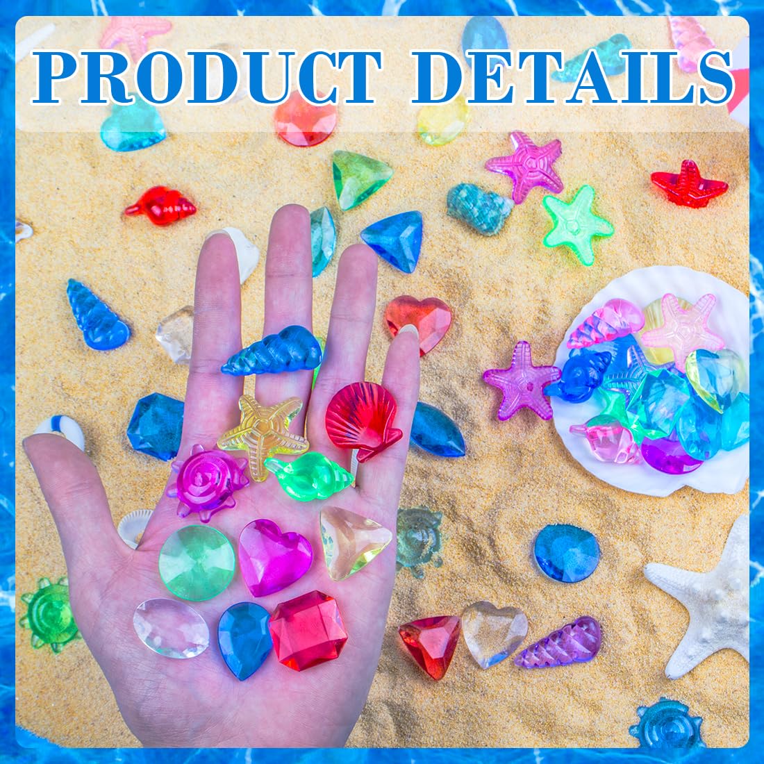 180 Pcs Sensory Bin Filler Include 100 Plastic Gemstones & 80 Fake Seashells for Kids, Pirate Treasure and Mermaid Pool Play, Ocean Themed Party (1