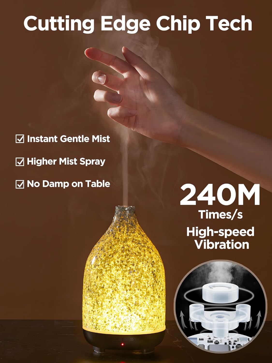 InnoGear Oil Diffuser, Aromatherapy Diffuser for Essential Oils 150ml Scent Diffuser Ultrasonic Cool Mist Humidifier with 2 Mist Modes 7 Color Lights Waterless Auto Off for Room Office, Shiny Silver - Image 3