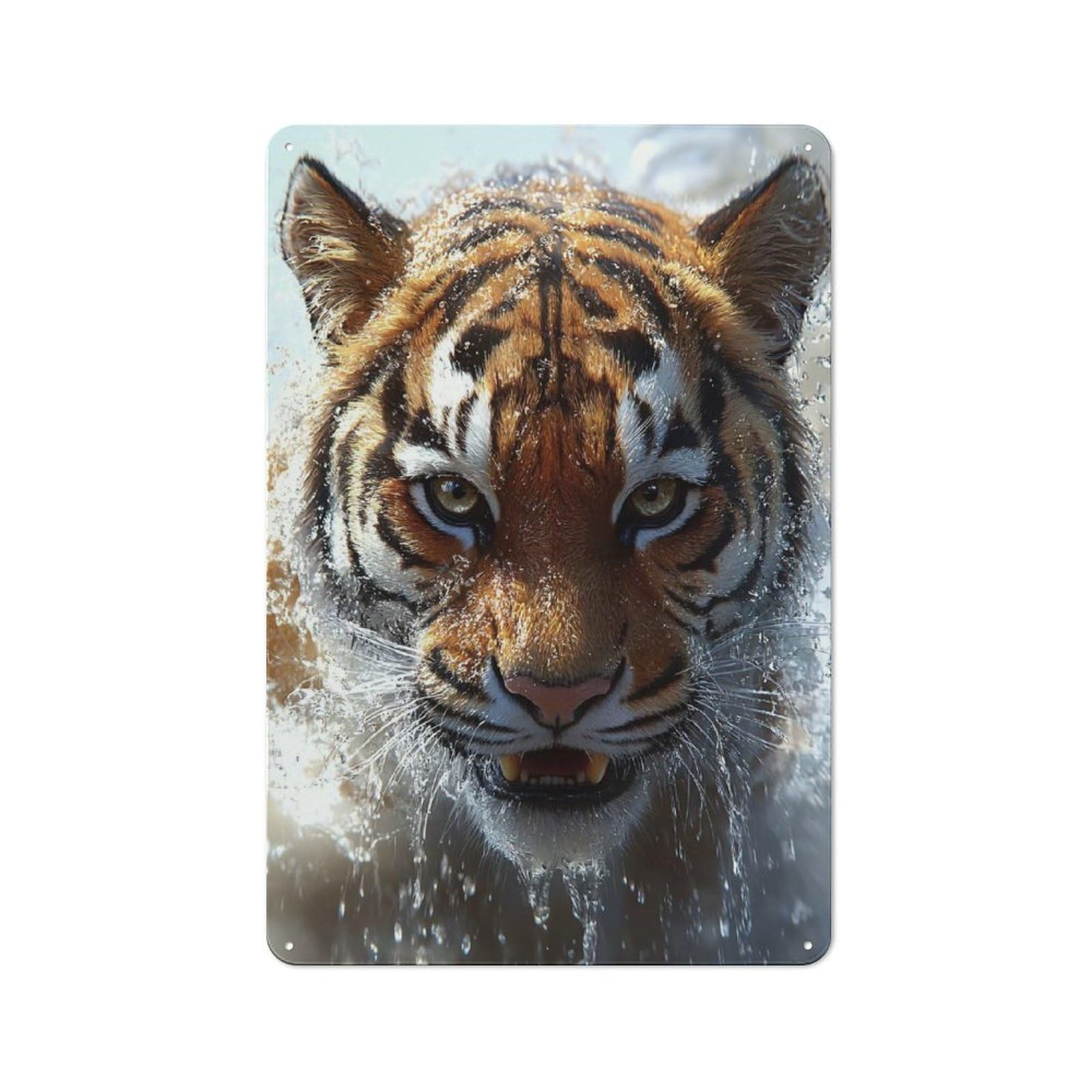 Junmoney Style-3 Tiger In Water Close-Up Rustic Metal Plaque 30X20cm For Café Or Restaurant, Wall Decor For People Reorganising Café And Restaurant