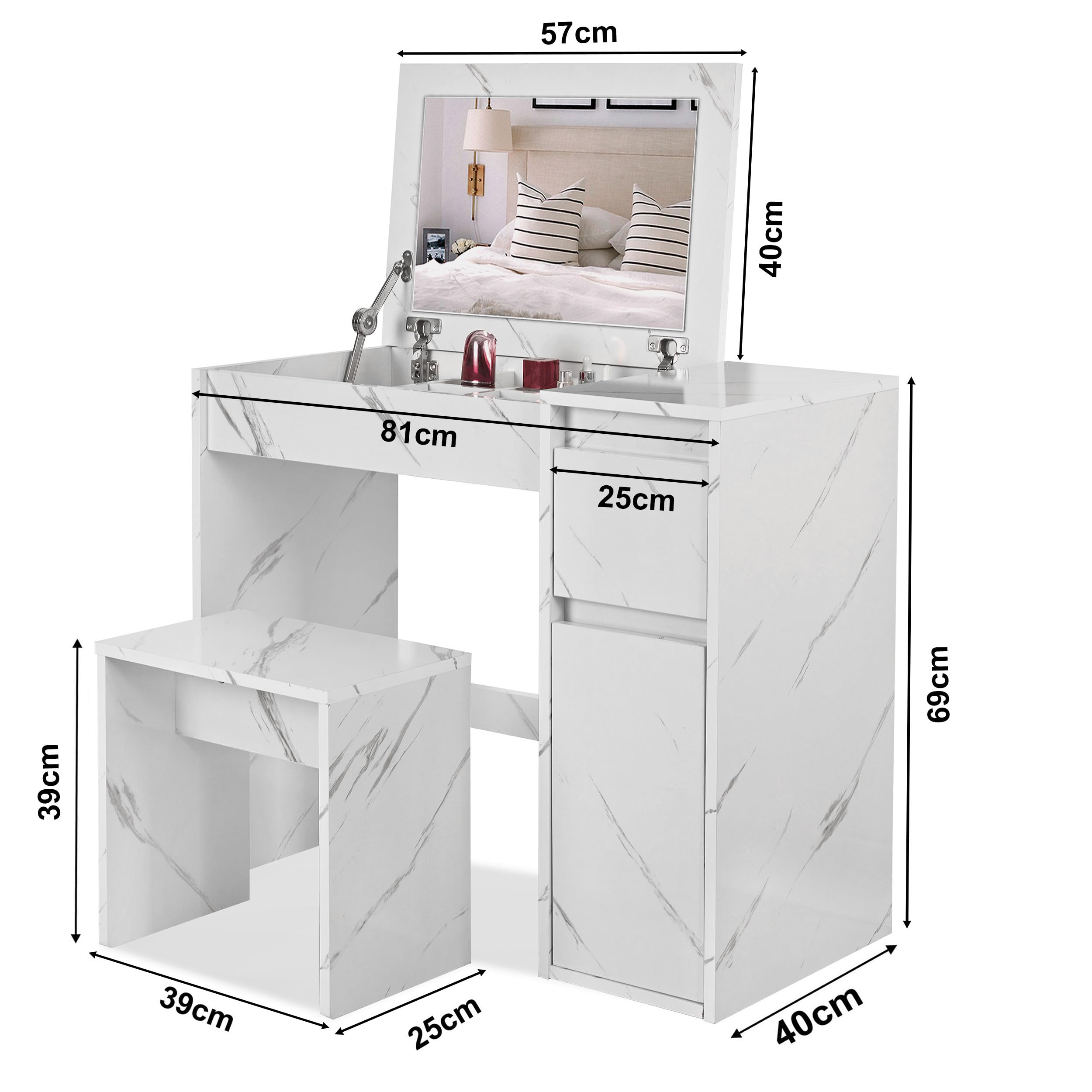 Blisswoodvanity Desk With Flip Up Mirror And Stool Dressing Table |  Desertcart Seychelles