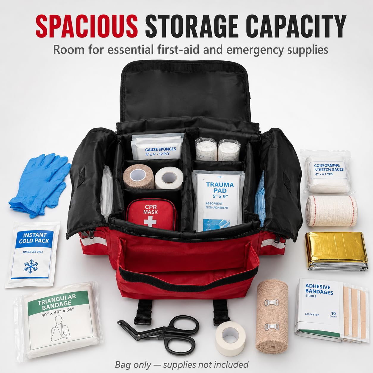NOVAMEDIC Bolsa de Primeros Auxilios vacía Profesional, Color Rojo, 17 x 9 x 7 Pulgadas, transportador de Primeros Auxilios para traumatismos EMT para paramédicos y Kit de Suministros médicos de