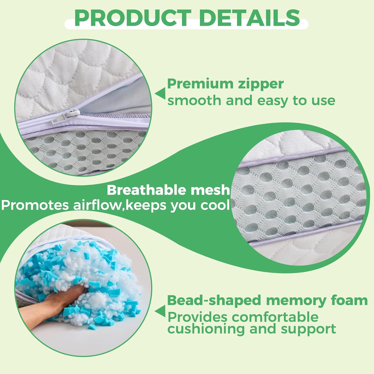 Cooling Memory Foam Pillow for Sleeping, Shredded Memory Foam Bed Pillows for Hot Sleepers with Cooling Cover, Neck Support for Back, Stomach & Side Sleeper Pain Relief (Queen)