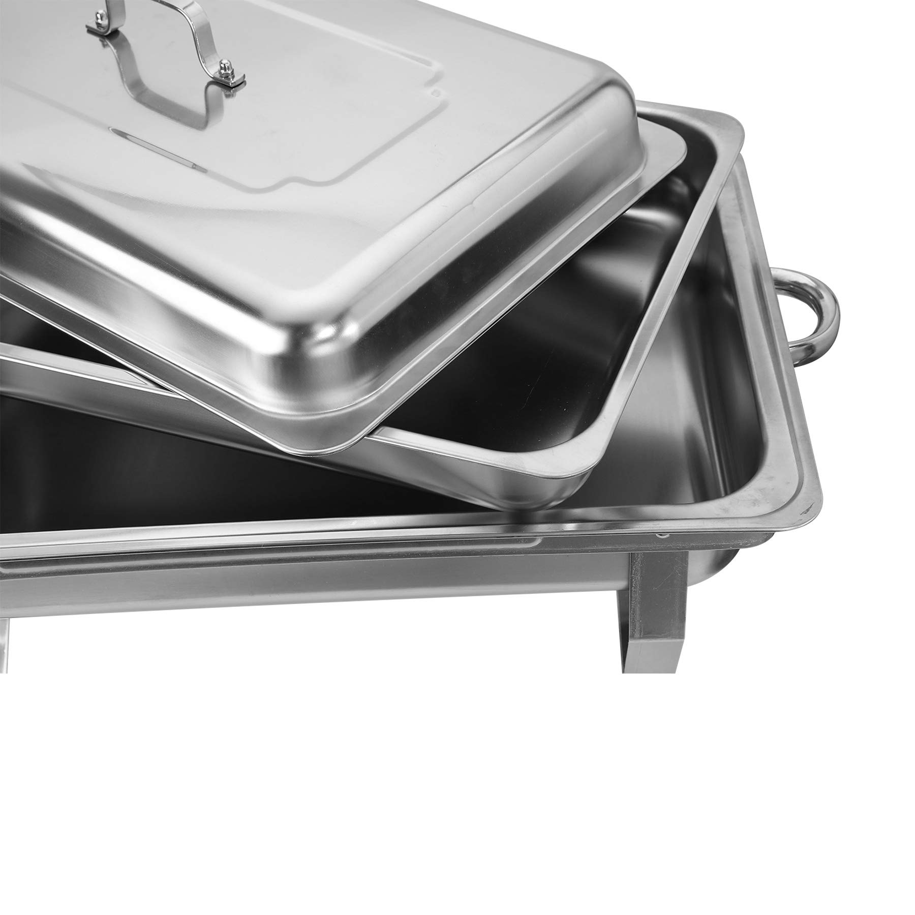 Hiram Chafing Dishes 4 Pack 9L/8 Quart, Stainless Steel Rectangular Chafer Full Size Pans