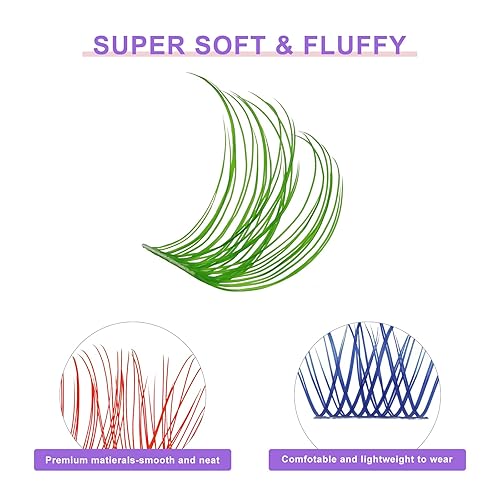 Miniatura 2 de QUEWEL Pestañas coloridas en grupo con raíz ancha, rizo CD, 12-16 milímetros, con mezcla de marrón, azul, morado, verde, rojo, en estilos natural y