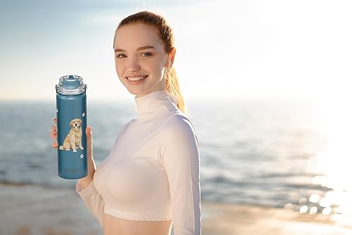 Miniatura 3 de E&S Pets Botella de agua de acero inoxidable de 24 onzas con popote desmontable a prueba de derrames (Golden Retriever)