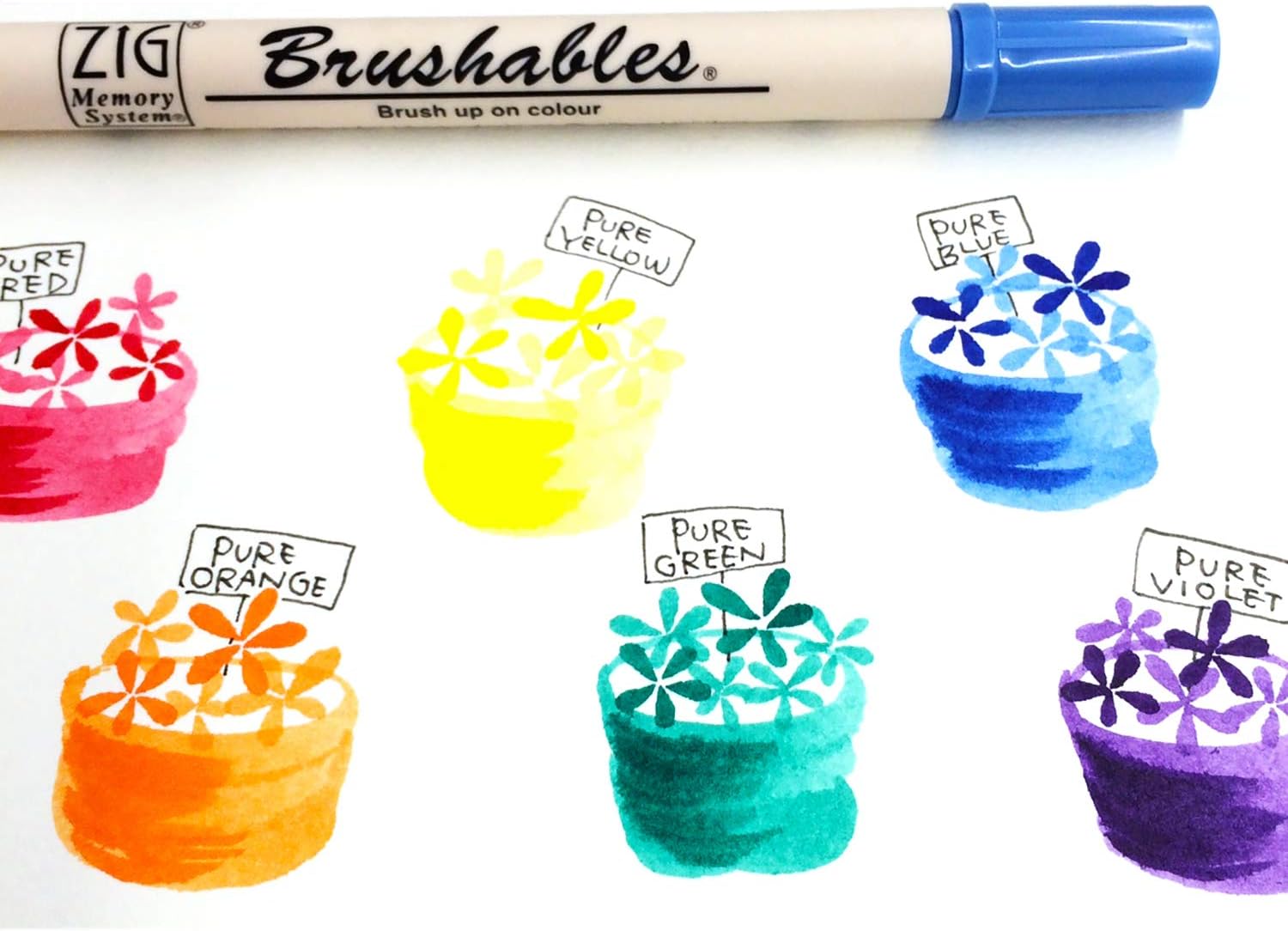Kuretake Zig BRUSHABLES 6 VIVID Colors set, TWO-TONED pen, Twin brush tips, Waterproof when dry, No mess, Photo-Safe, Acid Free, Lightfast, Odourless, Xylene Freeing, Archival Quality, Made in Japan