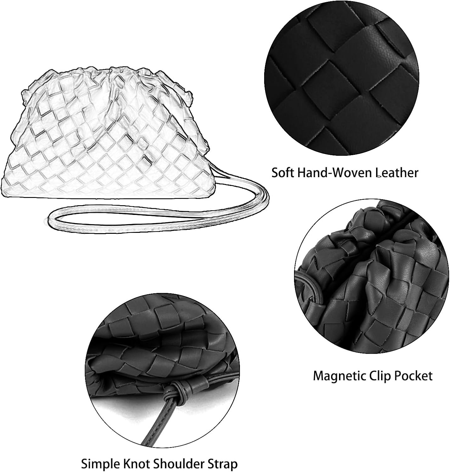 Woven Dumpling Bag for Women Clutch Purses, Cloud Crossbody Handbag Soft Shoulder Bag - Image 4
