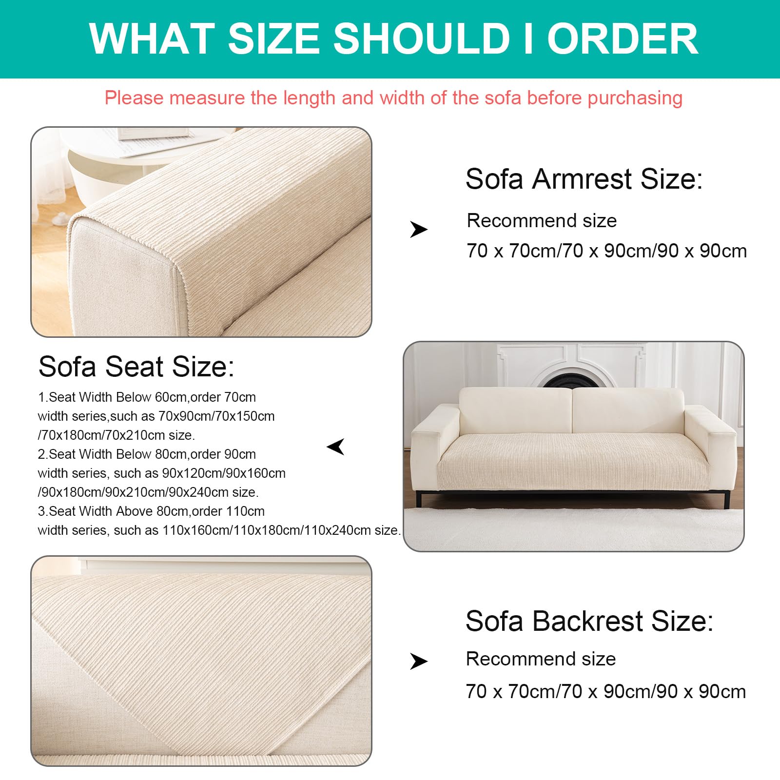 SHANNA Copridivano 3 Posti con Penisola Ciniglia, Nuovo Fodera per Divano Antiscivolo Antimacchia, Telo Copridivano con Braccioli Tessuto Super Morbido Universale (Bianco, 70 x 150cm) - 3