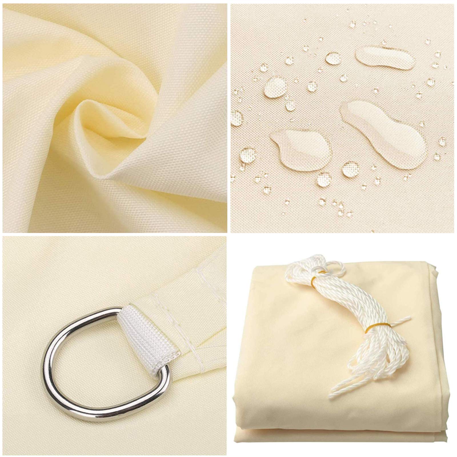 Sun Shade Sail Canopy Rectangular Waterproof UV Block Sun Shade Awning with Fixing Kit, for Outdoor Patios Garden Backyard-Cream|| 3x3m(9.8x9.8ft) — view 2