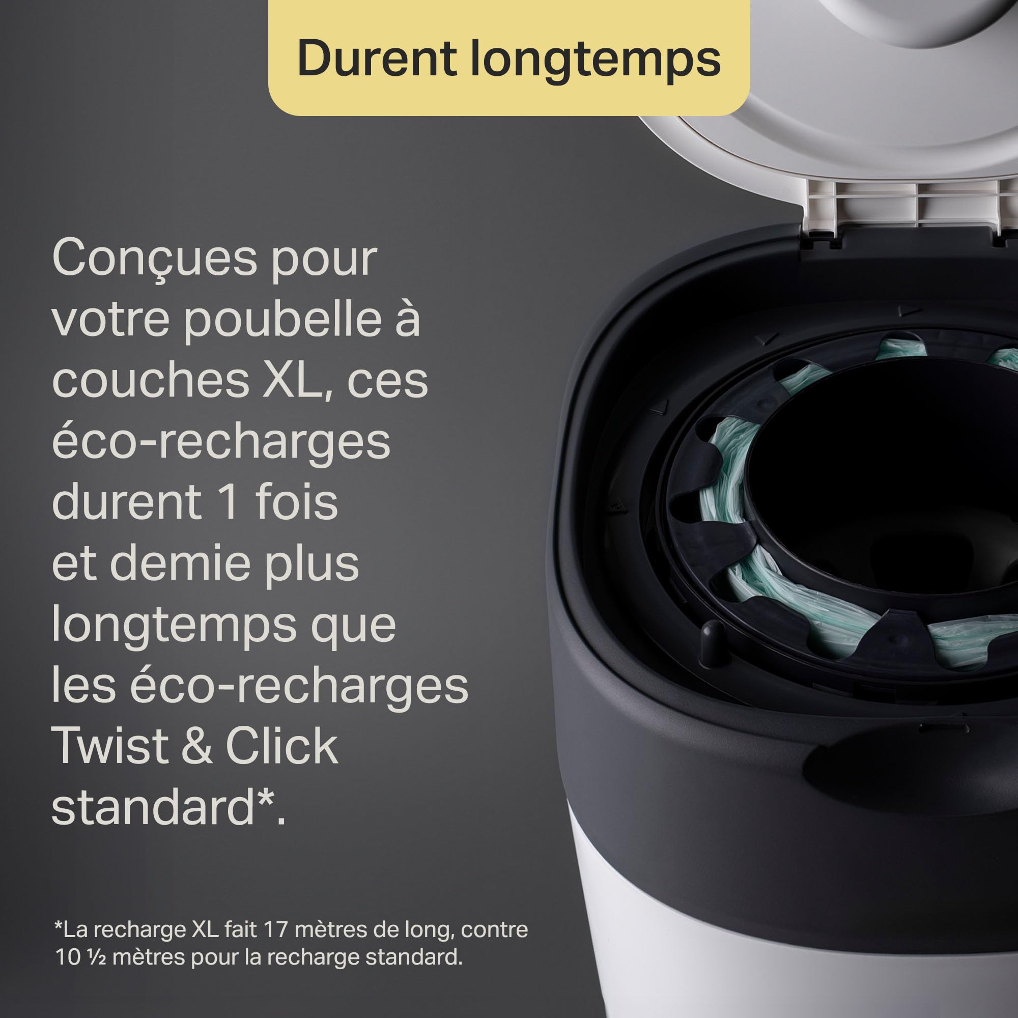 Tommee Tippee XL Poubelle à Couches Twist and Click, Inclut 1x Cassette avec Un Film Multicouche Antibactérien, Blanc