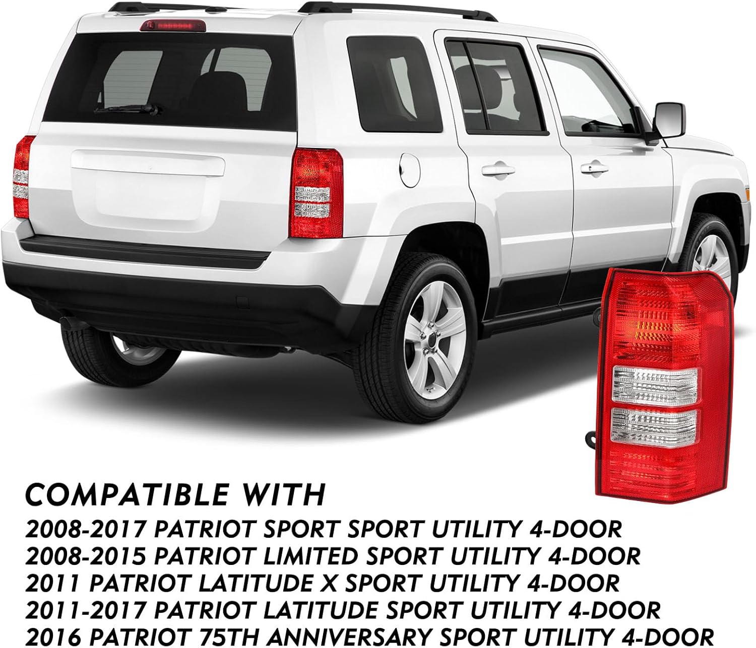 TUSDAR For 2008-2017 Jeep Patriot LED Brake Taillight RED Rear Rear Outer Brake Taillight Taillamp Replacement Passenger Side Only
