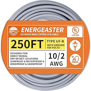 10/2 UF-B Wire 250FT Pure Copper Direct Burial Cable, Sunlight & Moisture Resistant, Ideal for Outdoor Lighting & Pump Installations & Residential Indoor Electrical Projects