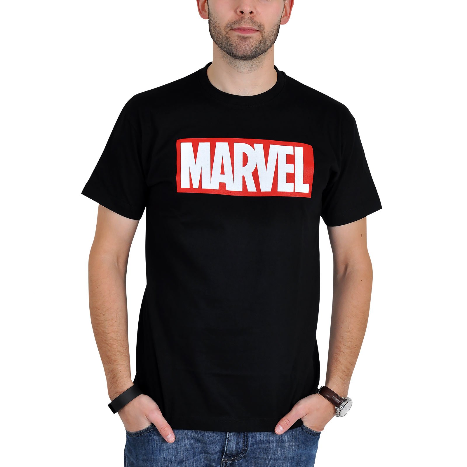 Marvel Men's Black Comics Box Logo Short Sleeve T-Shirt, X-Large