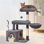 Taoqimiao Cat Tree, Small Cat Tower for Indoor Cats, Big Cat Perch | 82cm/32.2Inch, Suitable for Kittens, Big Cat Condo, 2 Sisal Scratching Posts, Cat Mouse Toys, Cozy Basket, Smoky Gray, MS043G