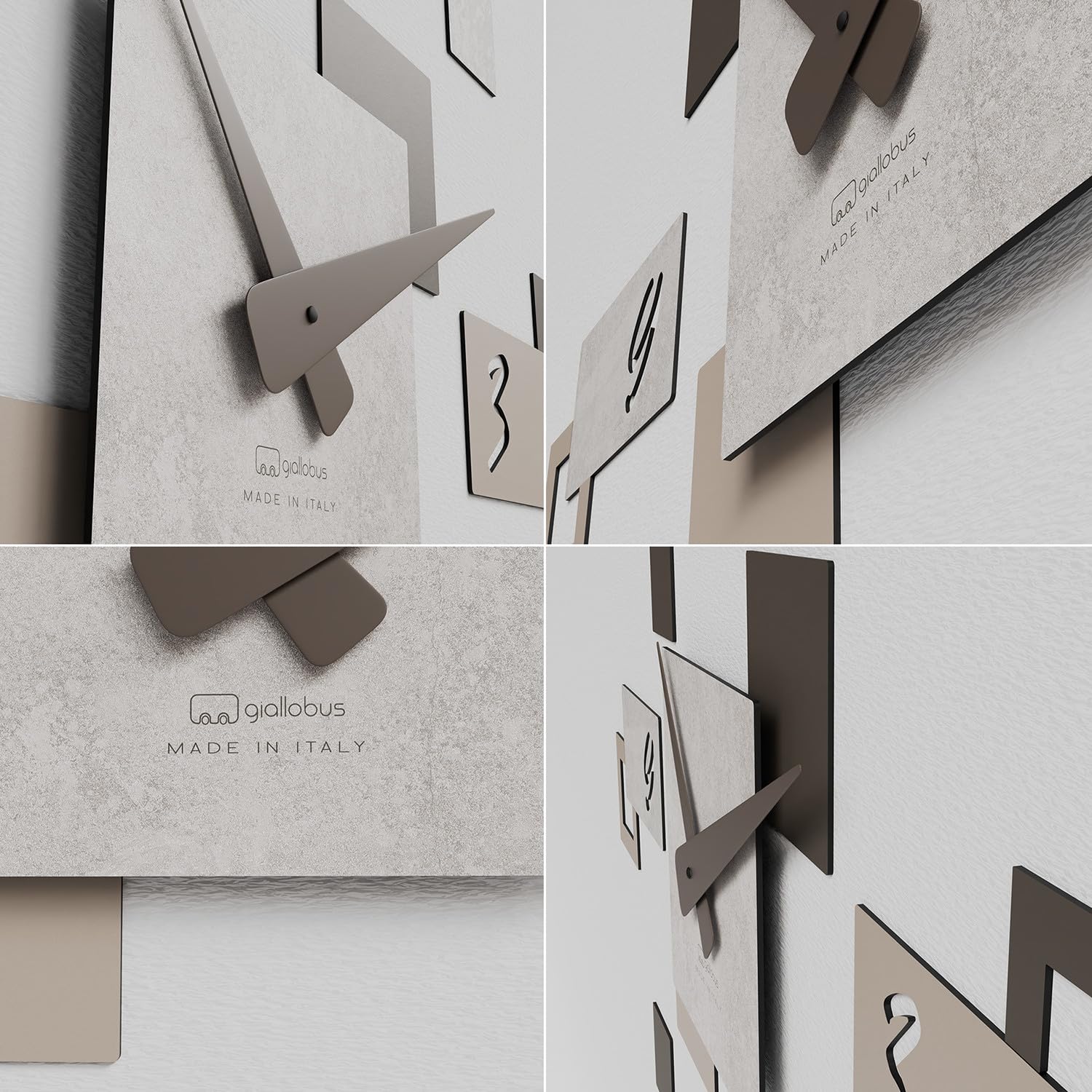 Giallobus - Orologio da Parete Adesivo Modulare Geotime - Stone - Legno Mdf - Geotime - 12S_Concrete - Orologio da parete moderno - Numeri adesivi 3d - Costruzione modulare