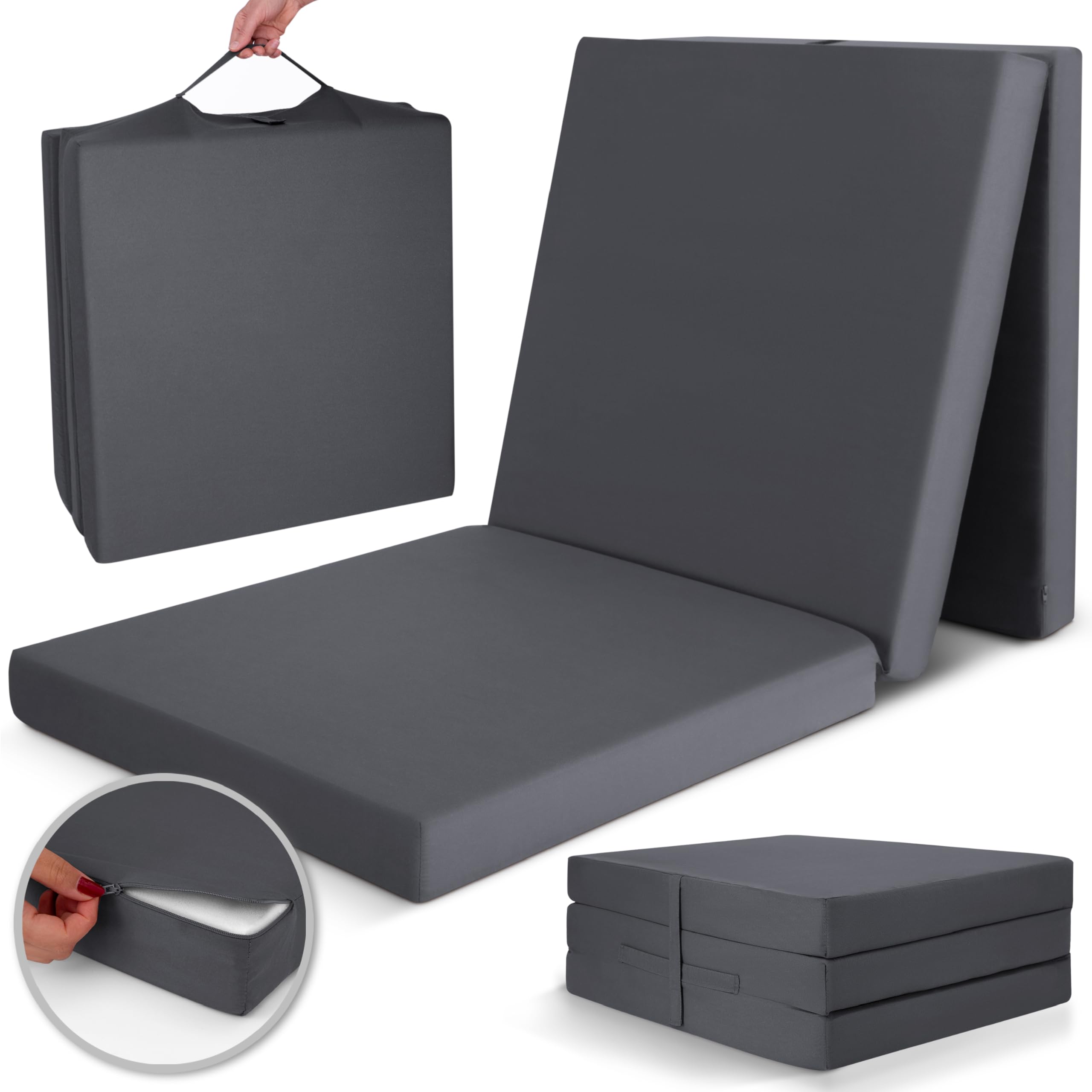 Beautissu Matelas Pliable 1 Personne Adulte 60x190 cm - Mousse Chauffeuse 1 Place Matelas de Sol Camping Pliant Futon Voyage Lit d'Appoint Anthracite – Campix