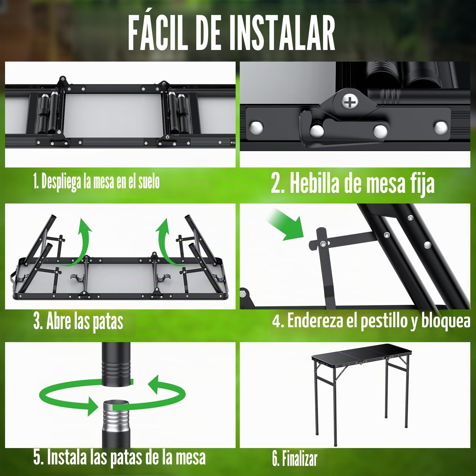 GARLLEN Mesa de Camping Plegable, Mesa de Picnic Ligera de Altura Ajustabl hasta 74, 7cm 90 * 40cm Mesa de Parrilla de Aluminio Portátil para Exteriores, Camping,Hogar