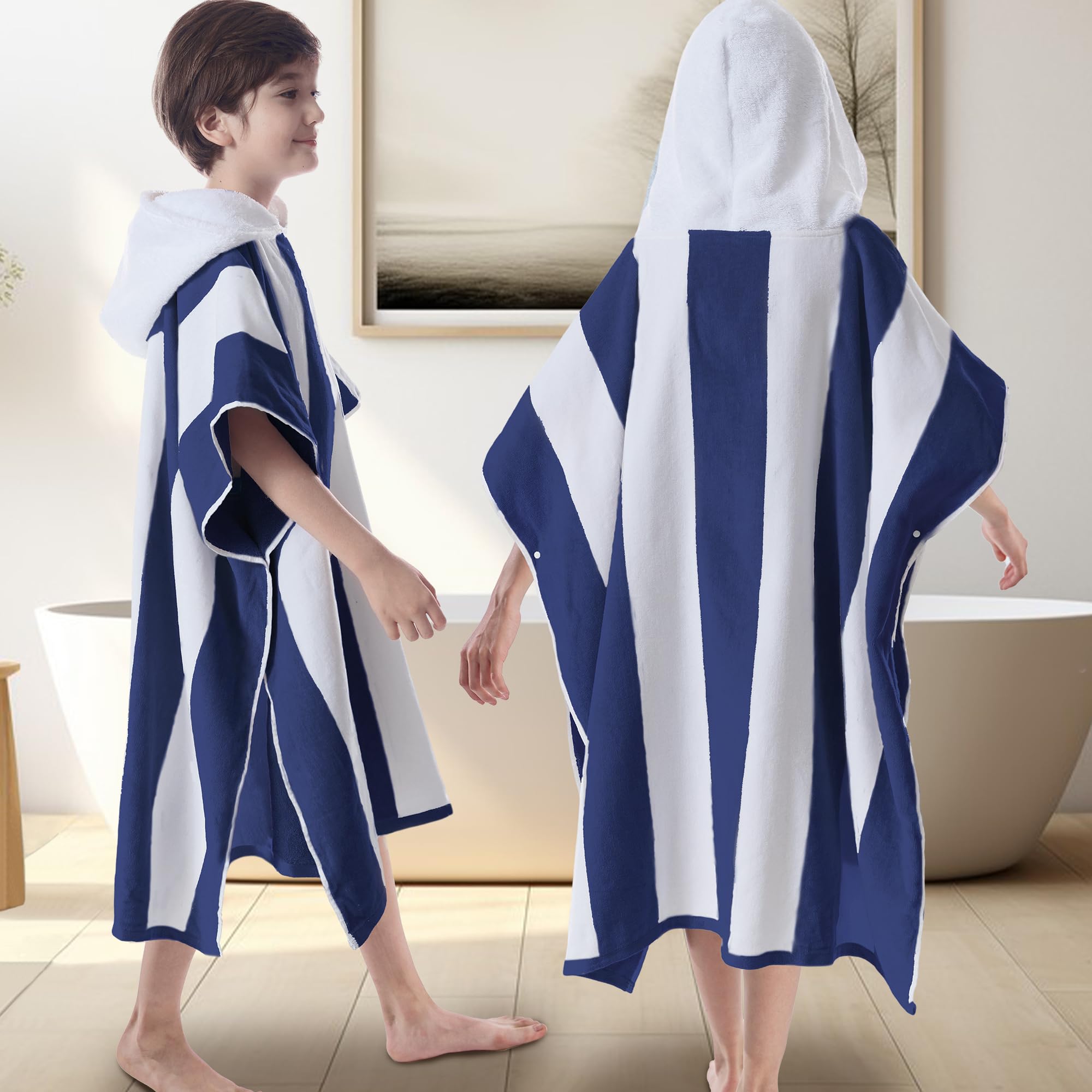 VOOVA & MOVAS Hooded Bath Towels for Big Kids | Teens (8-16Years), 100% Cotton Thick Poncho Towel Robe for Kids, Perfect for Pool, Beach, Bath and