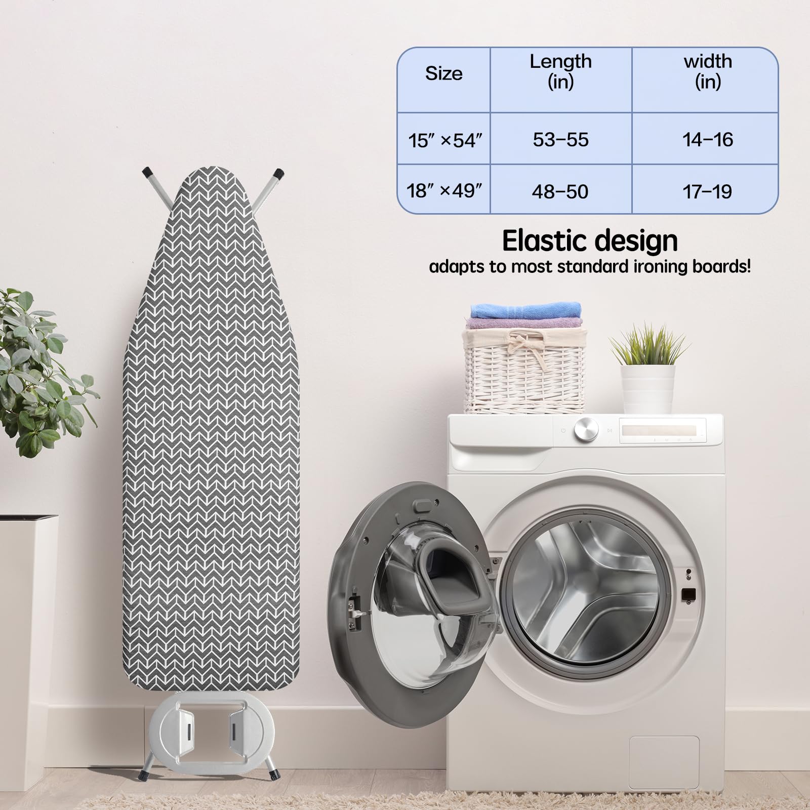 BNDX - Funda para tabla de planchar 38 x 137 cm para inquilinos, acolchado grueso con borde elástico de 5,1 cm y doble hebilla, resistente a manchas y quemaduras, fácil instalación, gris (Grey Rye)