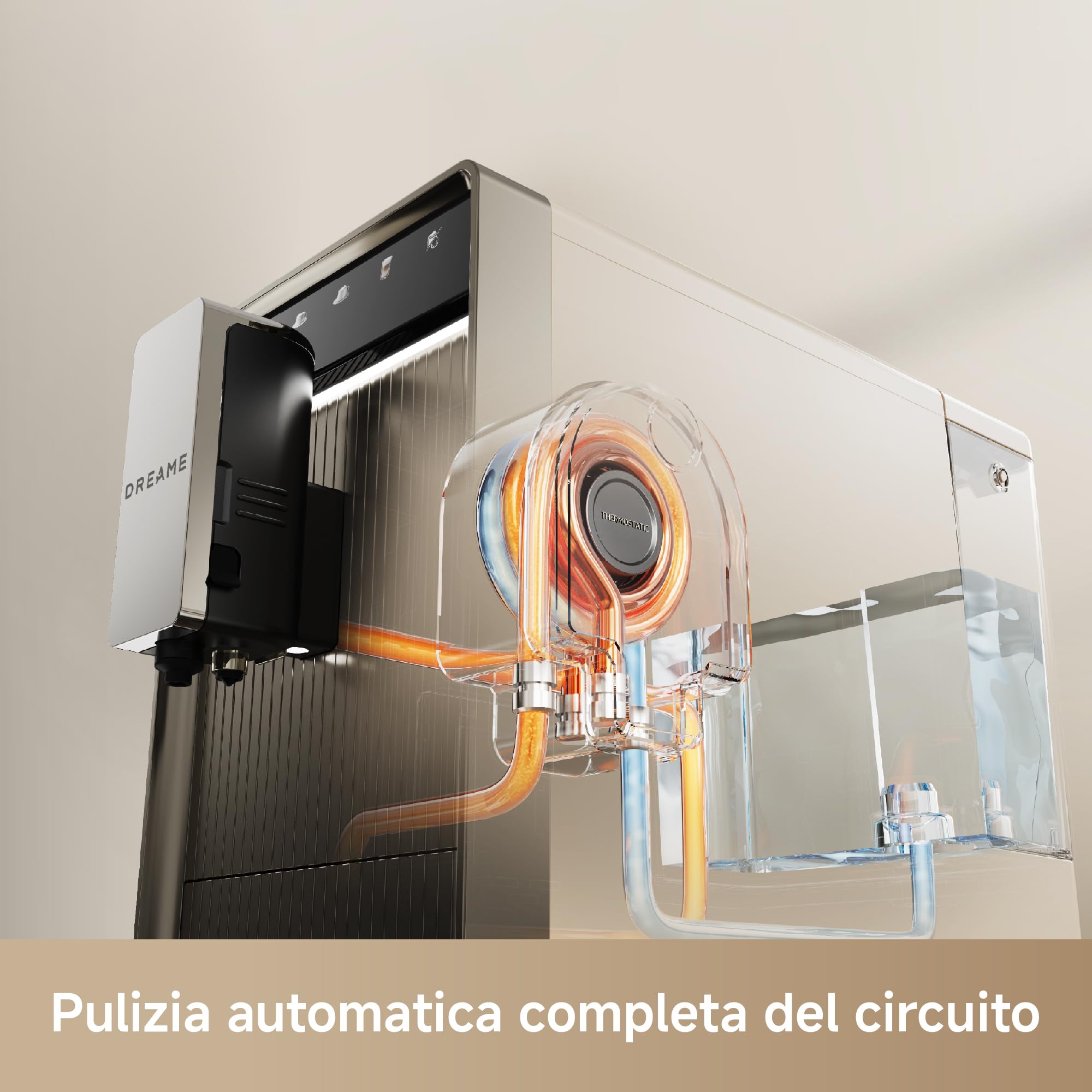 dreame Ecceluxe Slim Macchina da Caffè Espresso Completamente Automatica | Design Sottile 18 cm, Pulizia Facile, 5 Tipi di Caffè, Macinatura a 9 Livelli, Schermo Touch, Schiuma di Latte Vellutata