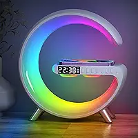 BKDRL Lâmpada de alto-falante Bluetooth com carregador sem fio, luz noturna RGB, despertador, controle de aplicativo - branca