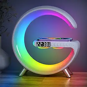 BKDRL Lâmpada de alto-falante Bluetooth com carregador sem fio, luz noturna RGB, despertador, controle de aplicativo - branca