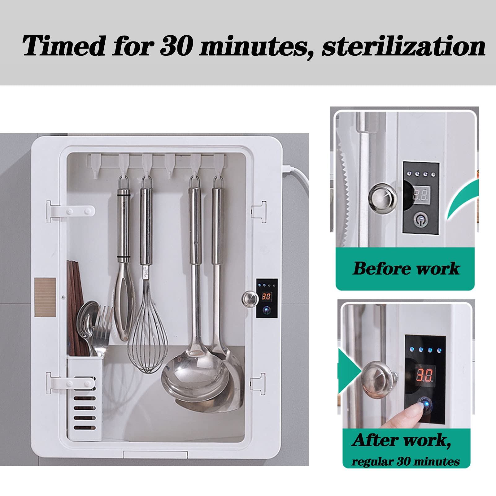 Máquina de palillos de tenedor de desinfección para colgar en la pared, soporte para cuchillos y utensilios, secado por aire caliente y ultravioleta para el hogar, desmontable para una fácil limpiez