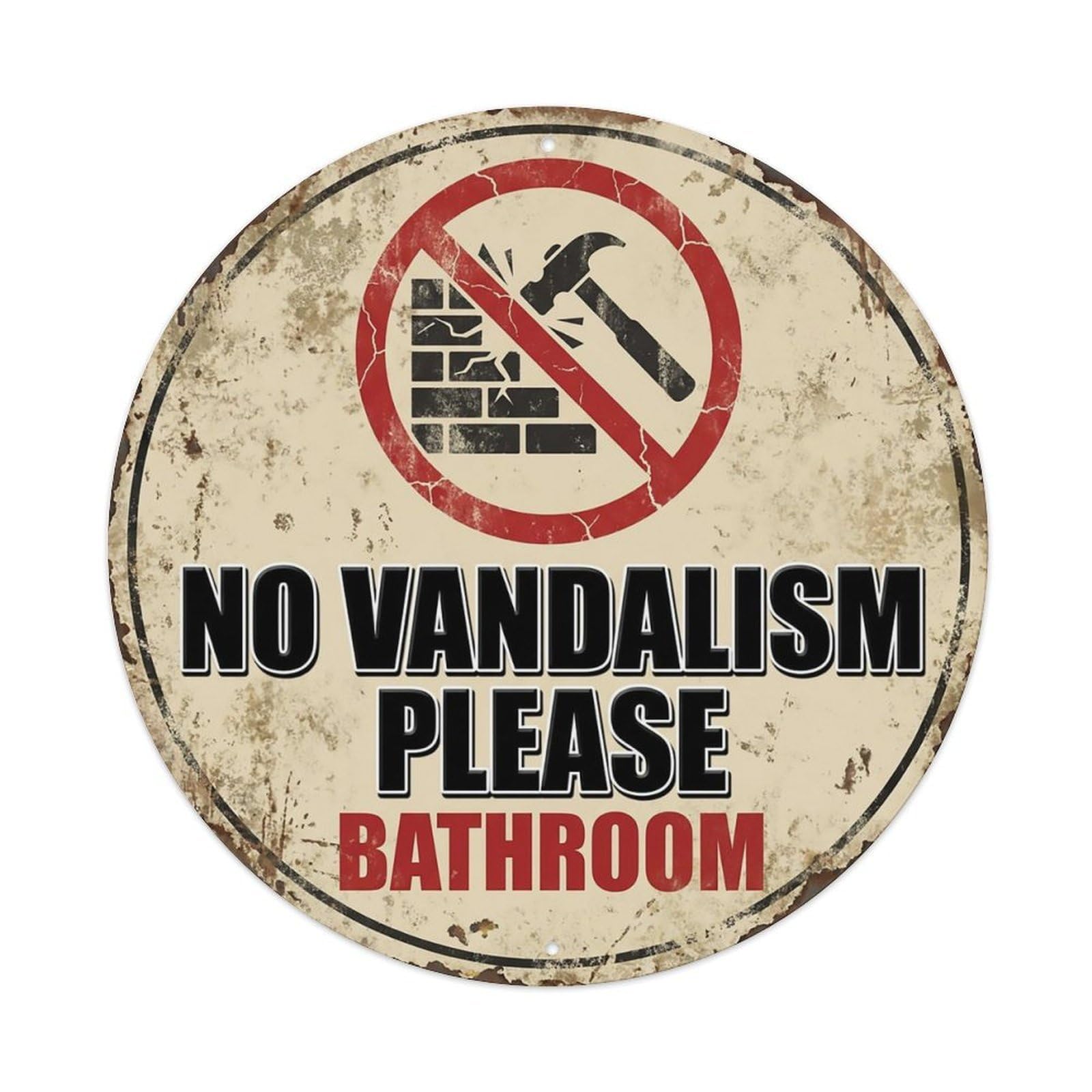No Vandalism Please Bathroom Warning Sign Metal Tin Sign