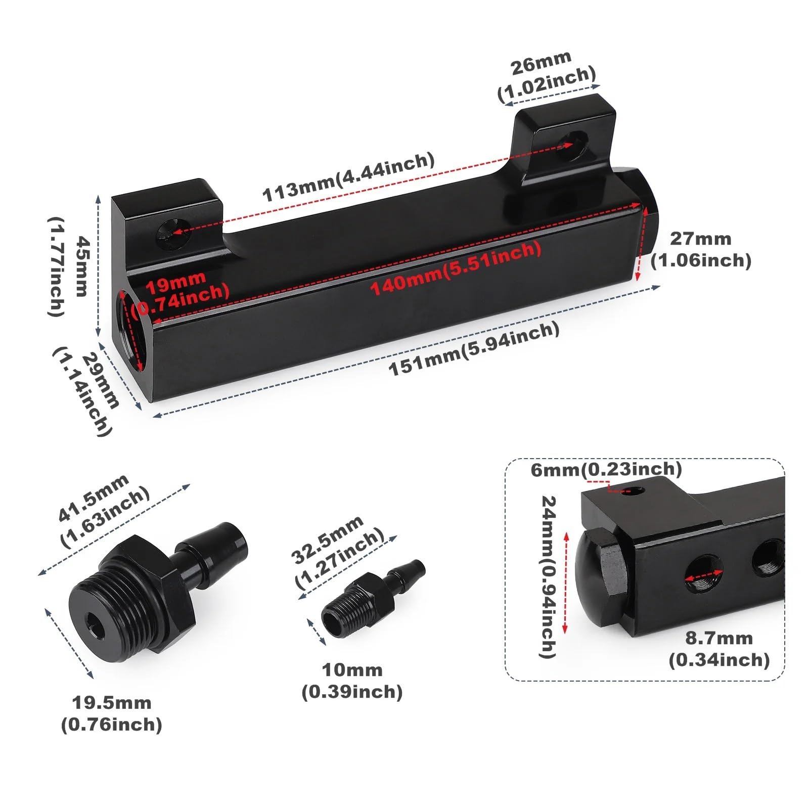 Zestaw kontrolera doładowania Zestaw Kolektora Dolotowego Bloku Próżniowego 1/8" NPT 6 Portów Doładowania Do Samochodu Ciężarowego Turbo Czarny Stop Aluminium Wlot Wylot