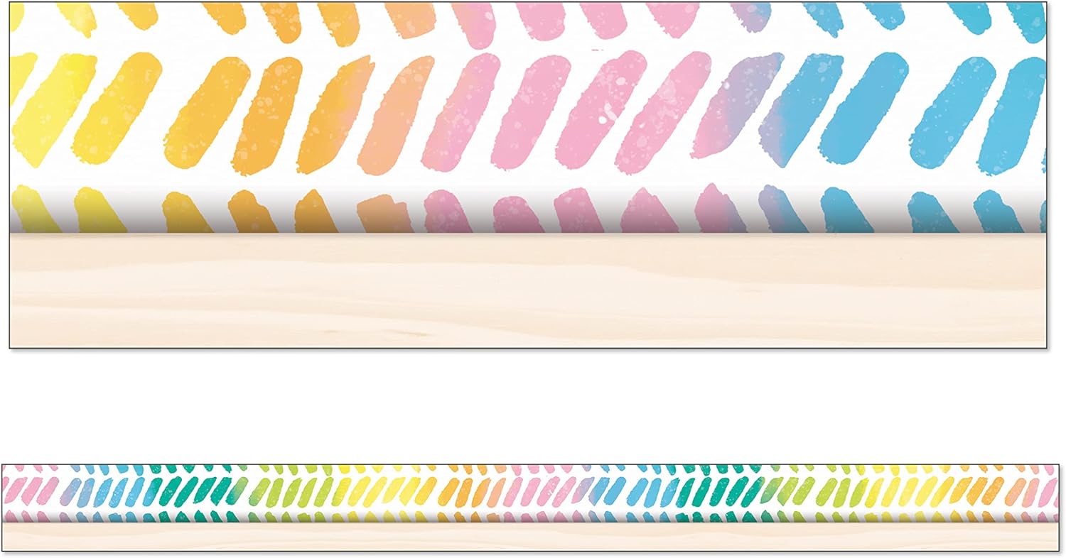 Carson Dellosa Creatively Inspired 36Ft of Boho Rainbow Bulletin Board Borders, 12 Strips of Light Wood Grain Trim for Rolling Whiteboard, Posterboard, Nursery, Party Decorations, and Classroom Decor