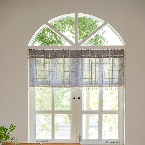 Miniatura 24 de Deeprove Cenefa Bohemia Blanca con Borlas para Decoración de Cocina y Cafetería, Cortinas Cortas de Algodón y Lino Crema Estilo Bohemio Rústico,