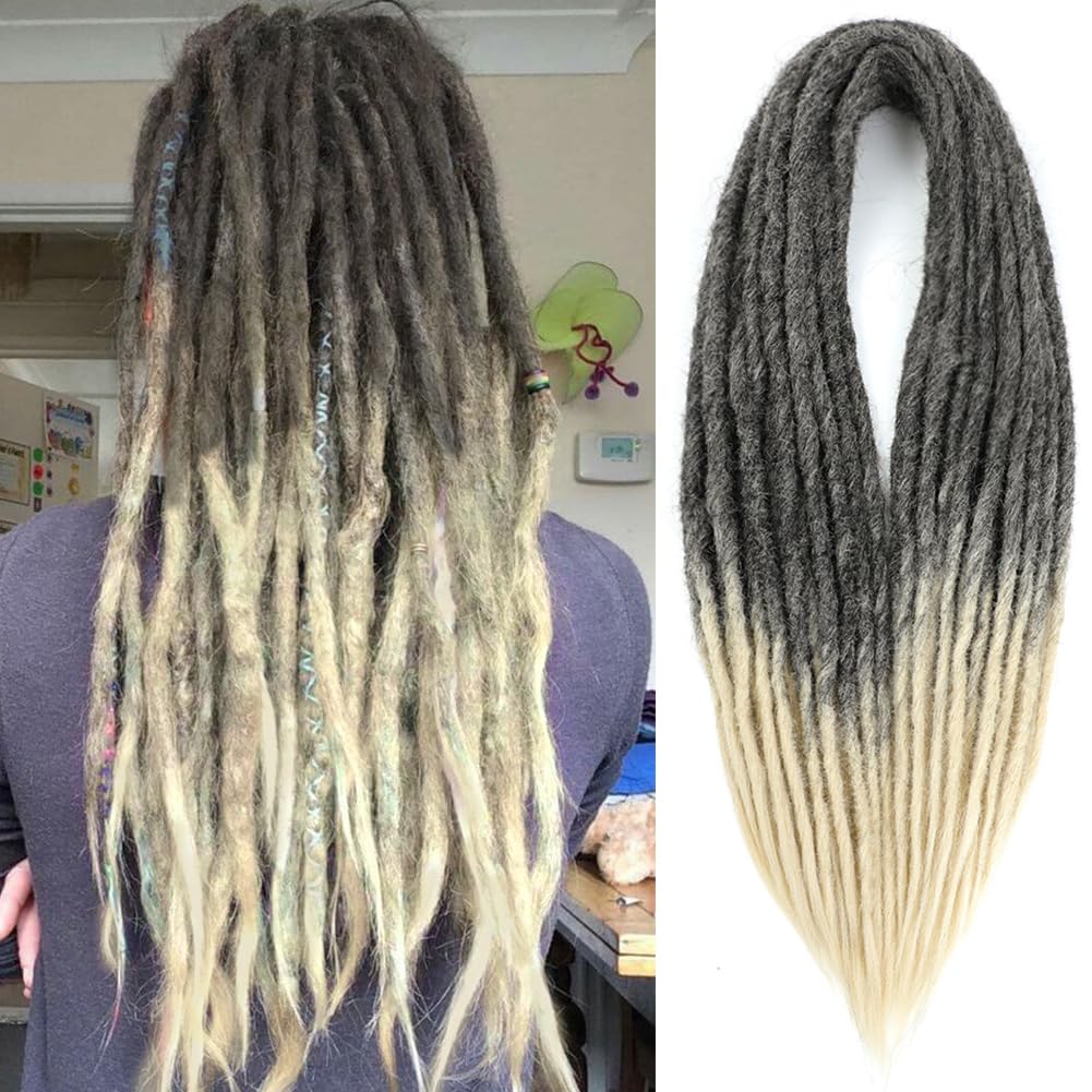 Straight Dreads Synthetic Double Ended Dreadlock Extensions 24inches 10 Strands Width 1.2cm Soft DE Dreadlocks Extensions for Women (10 Strands, 1B/613) 24"-1.2cm Straight DE 10 Strands 1B/613