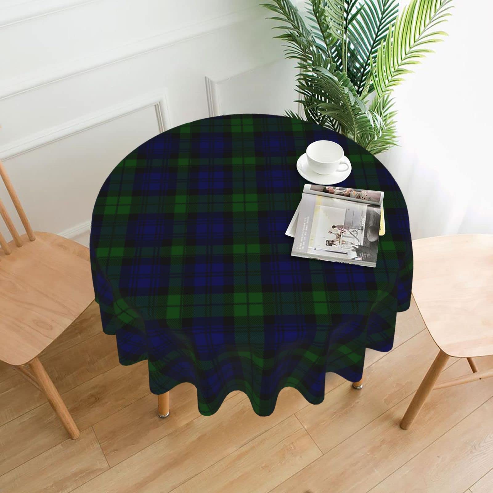 MIZIBAO Tablecloth Round, Black Watch Clan Tartan Blue Green Plaid Washable Table Cover for Farmhouse Kitchen Dining Picnic Party Indoor Outdoor Table