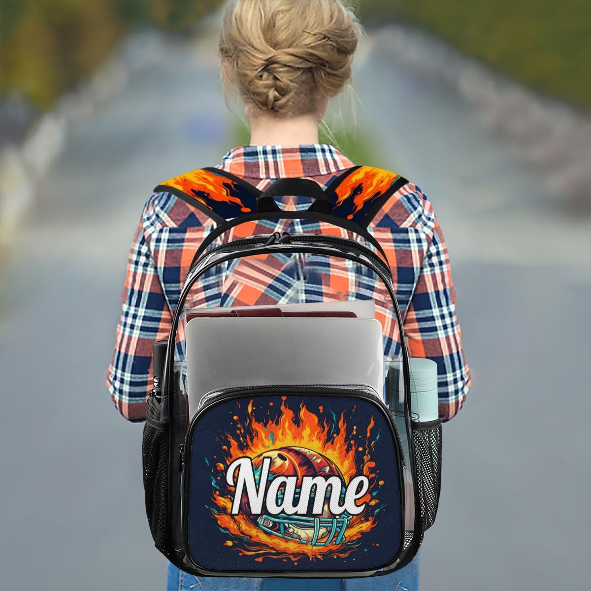 American Football Helmet Personalized Clear Backpack Custom Name Clear Bookbag PVC Heavy Duty Transparent Backpacks Travel Bag