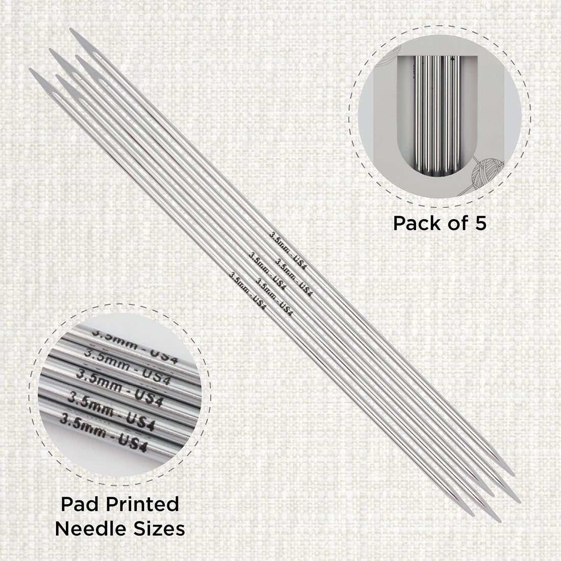KnitPro Nova Double Pointed Needles 8" (20cm), Silver, 3.50mm - Image 2