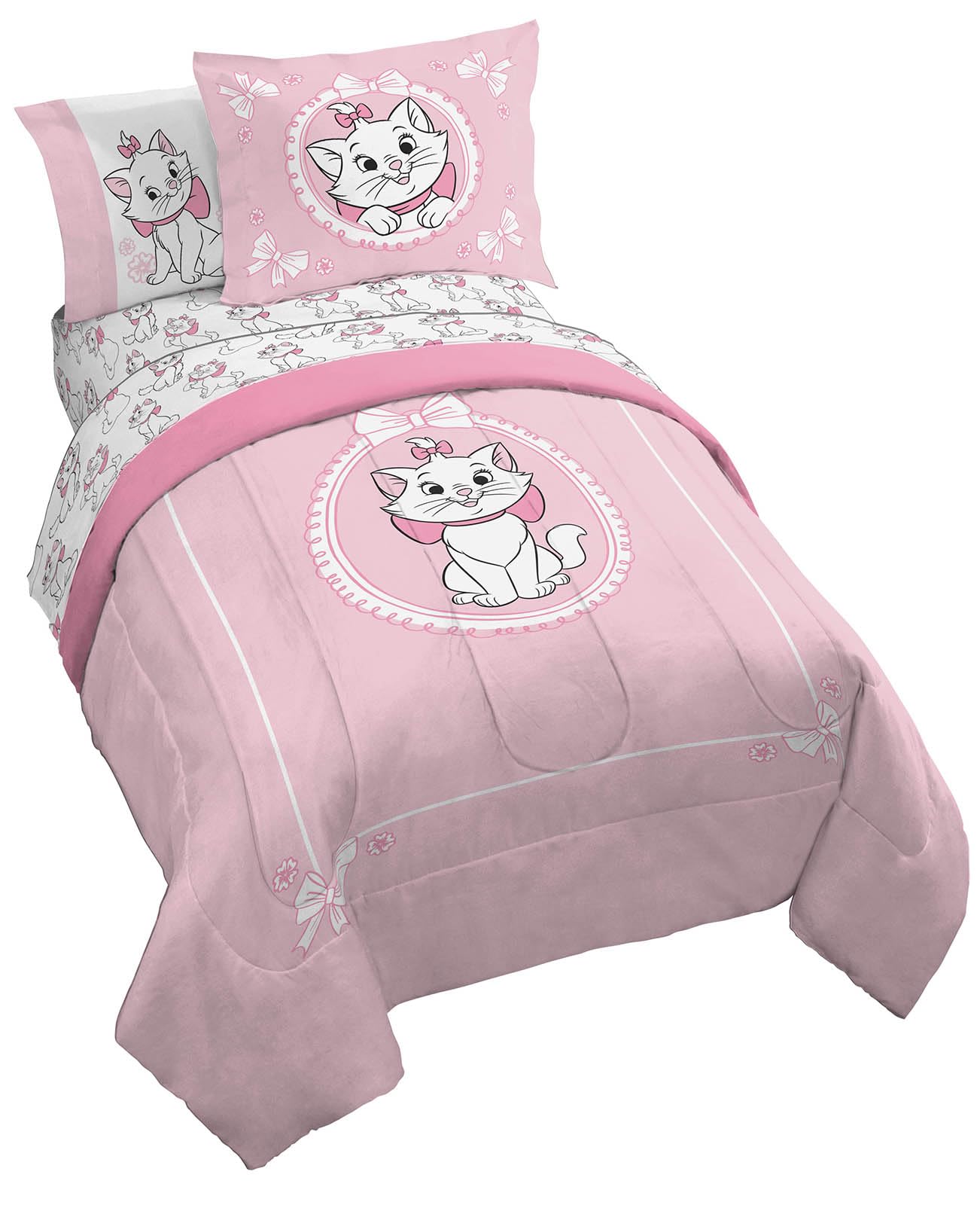 Disney Aristocats Marie Full Sized Comforter Set - 7 Piece Bedding Includes Sheet Set & Pillow Covers - Super Soft Cozy White Kitty Bedding