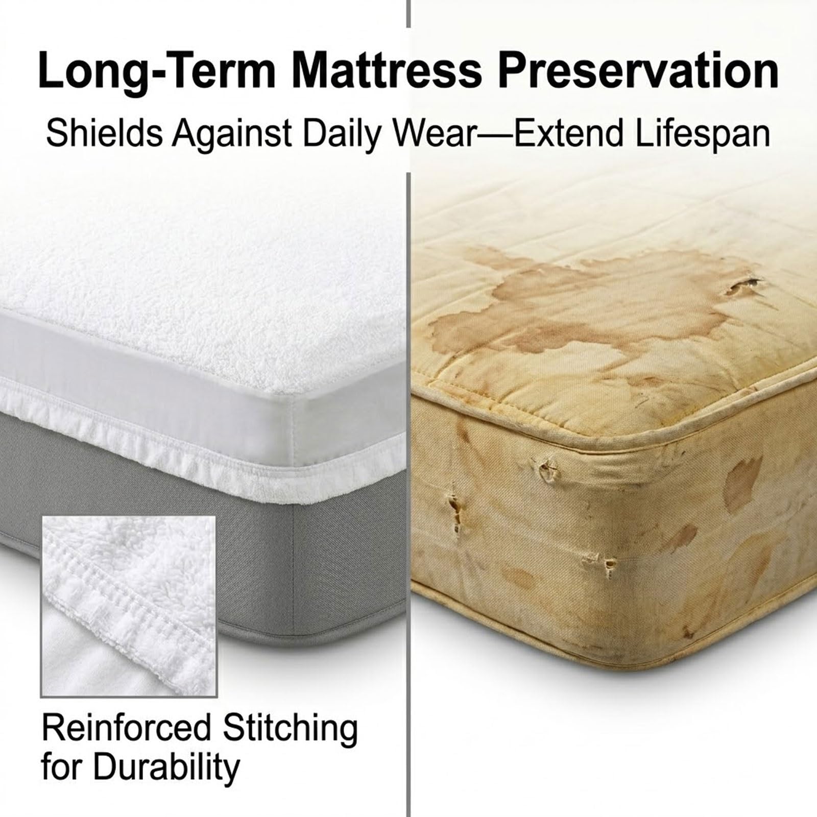 Protector De Colchón Impermeable Superficie De Rizo De Algodón Silenciosa Funda Transpirable con Bolsillo Profundo For Protección De Cama(76 * 80 * 18in)
