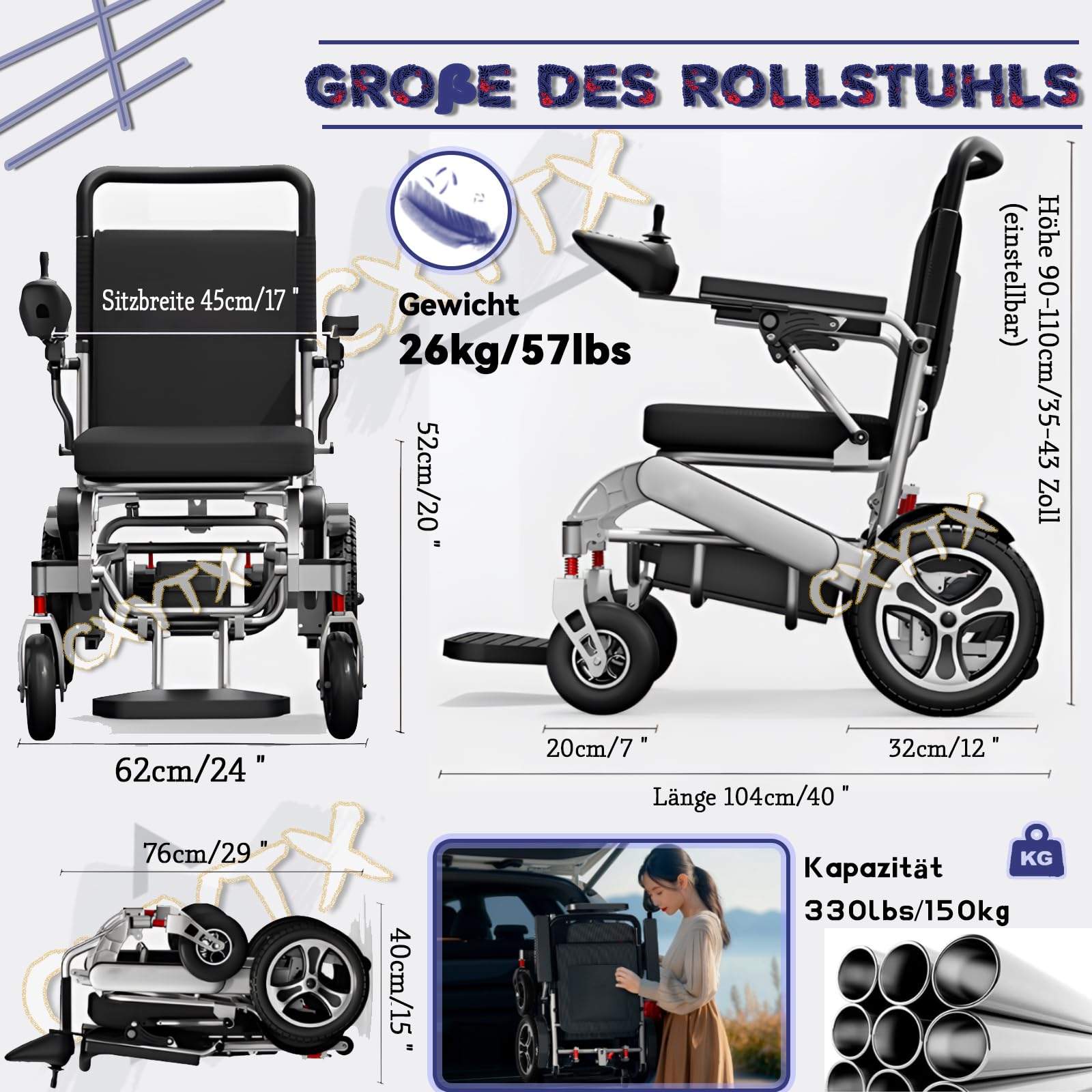 Silla De Ruedas Portátil Motorizada Plegable Ligera Para Adultos Mayores, Silla De Ruedas Eléctrica Inteligente Con Potentes Motores Sin Escobillas,20ah