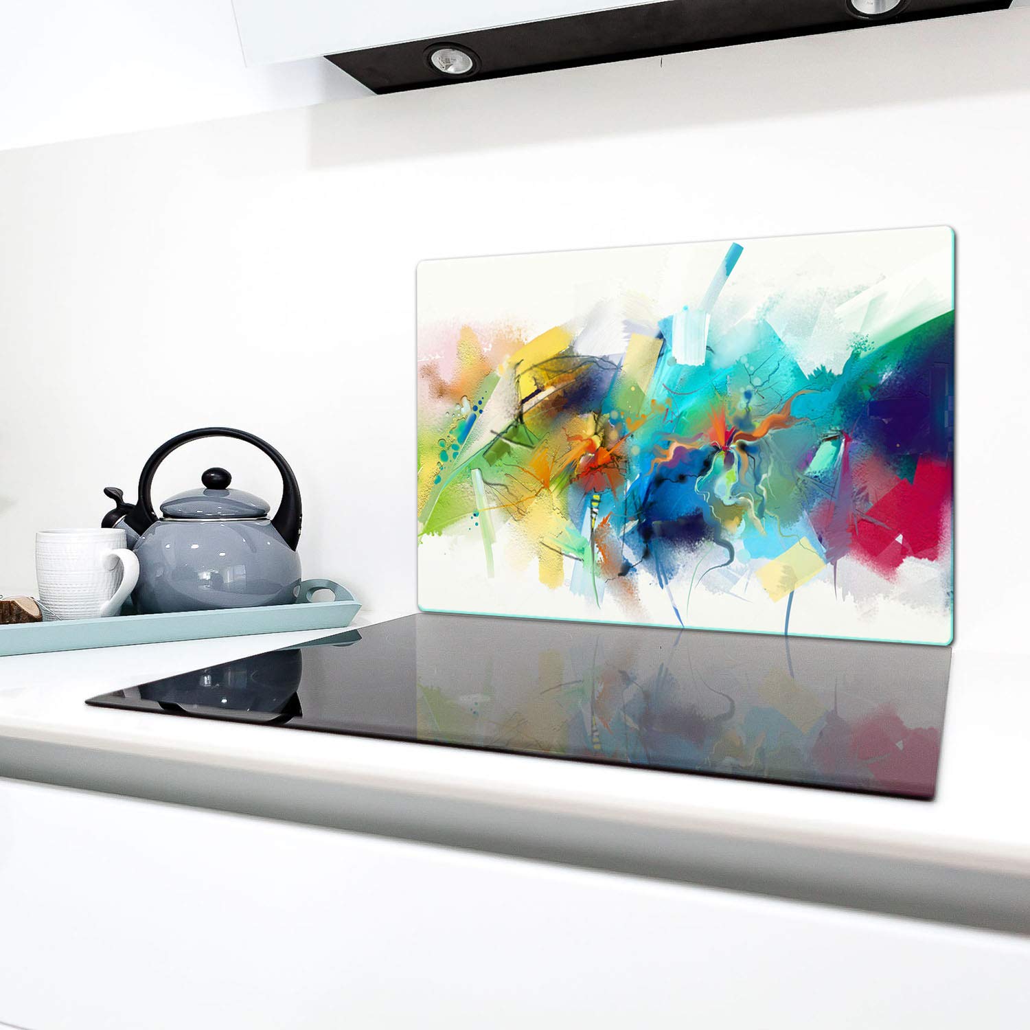 TMK ArtDeko Copri piano cottura induzione 90 x 52 cm copertura per piano cottura in vetroceramica 2 pezzi universale per piastre di cottura paraspruzzi tagliere in vetro temprato, frutta