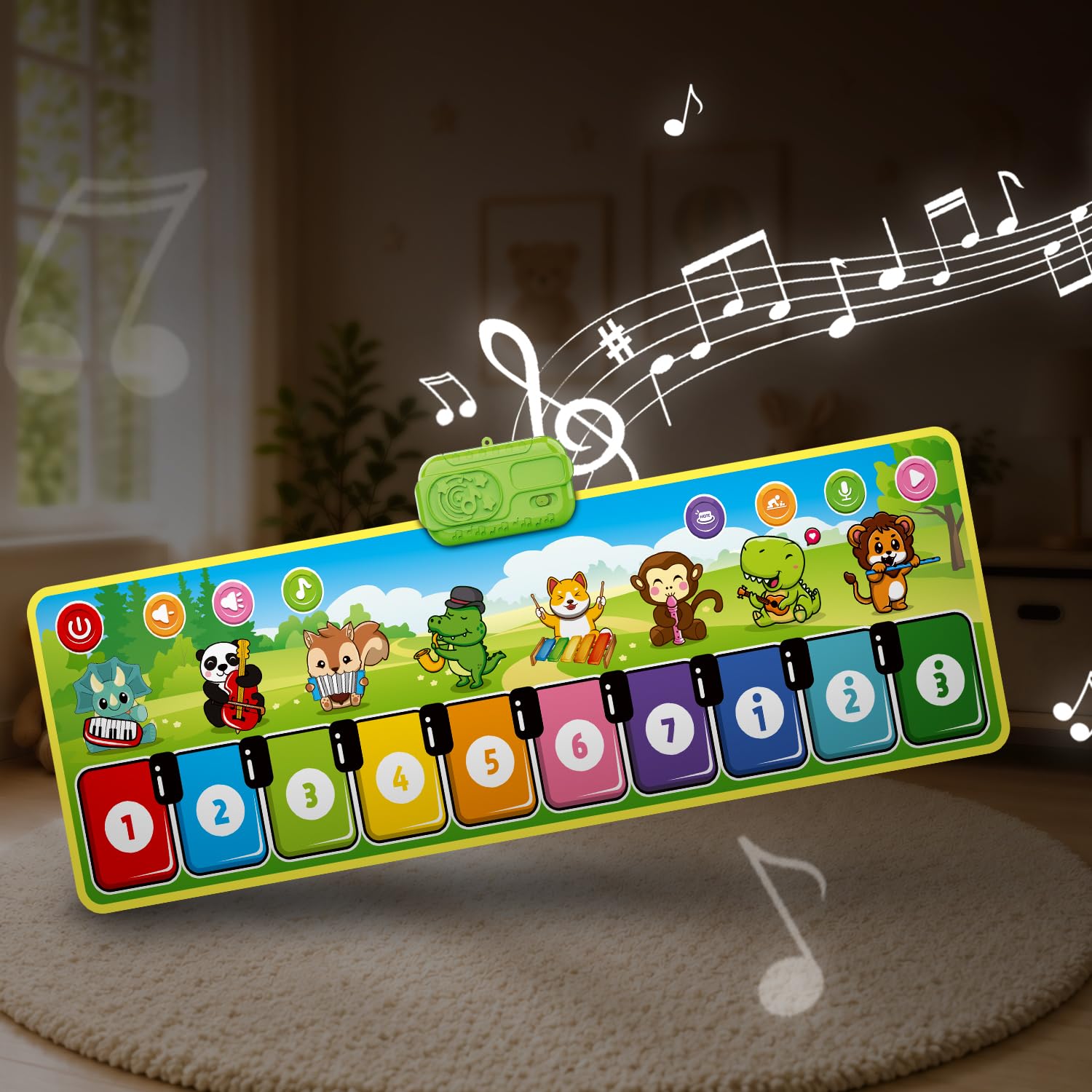 Interactive Baby Musical Piano Mat - Animal Sounds & Music Modes, Fun Learning Keyboard for Toddlers, Lightweight & Portable Musical - Green-image-23