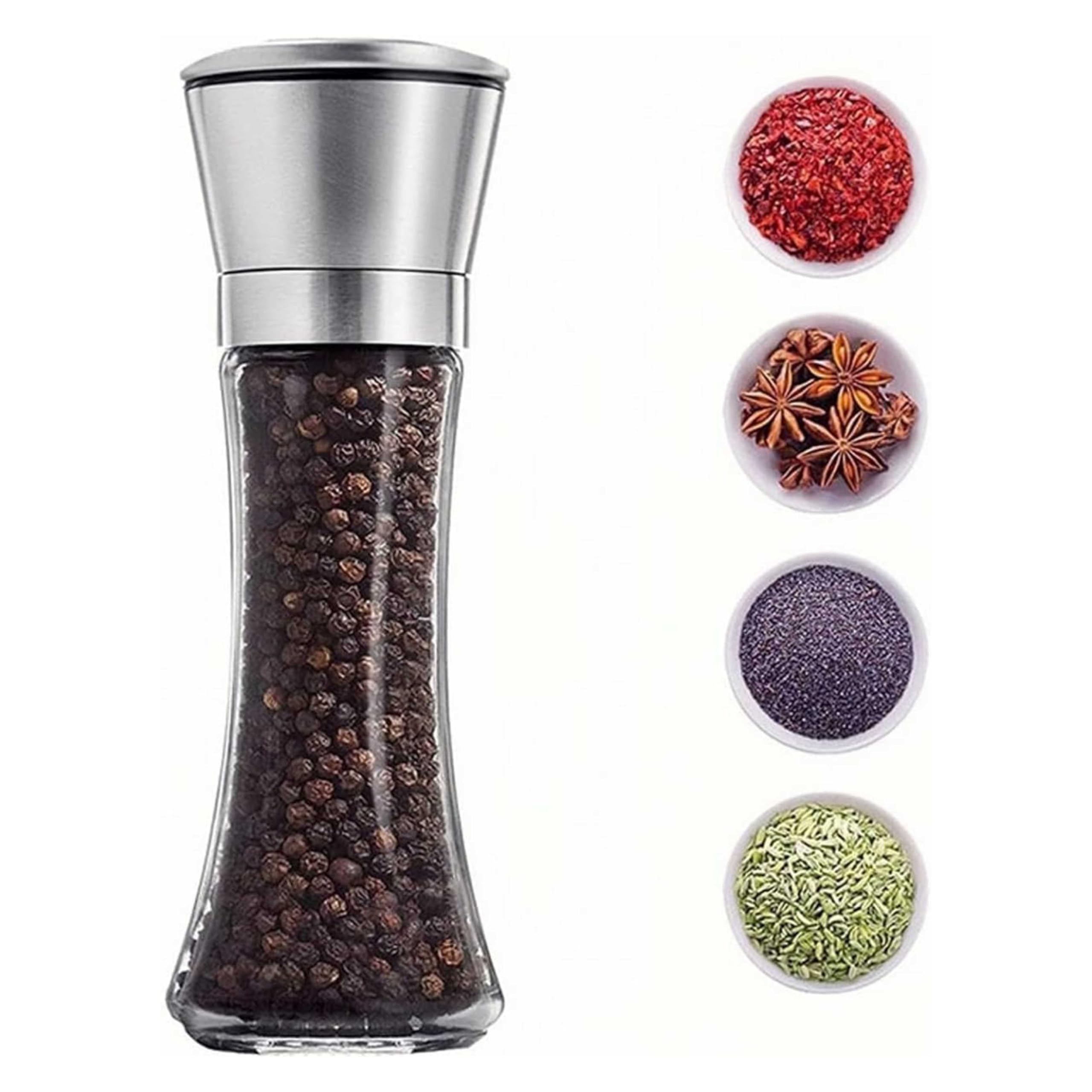 ARDAKI Pepper Grinder Premium Stainless Steel 2in1 Salt and Pepper Grinder Black Pepper Grinder Crusher With Adjustable Coarseness Glass Salt Pepper Doublehead Pepper Mill (SINGLE HEAD PEPPER GRINDER)