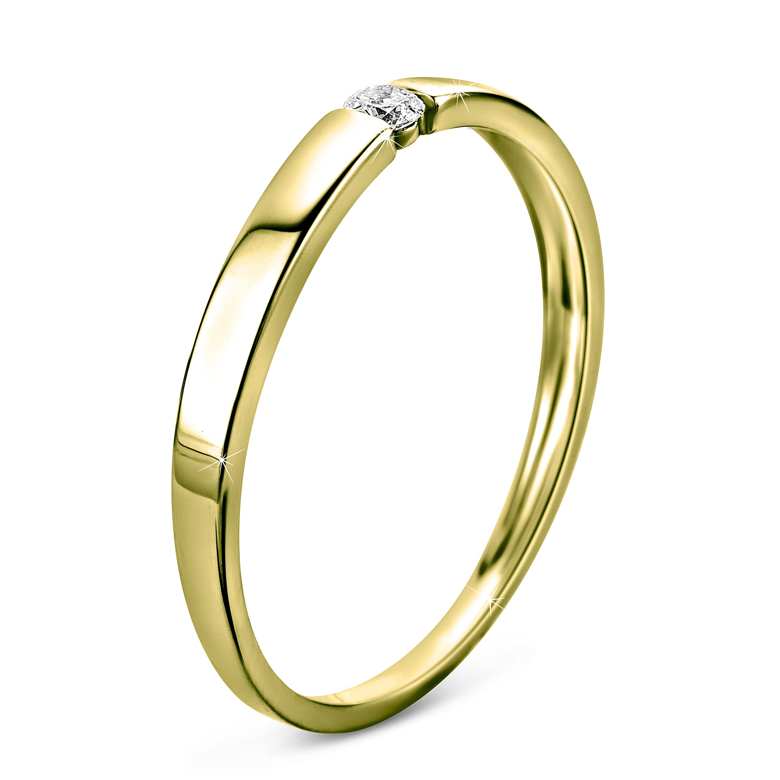 Anello di fidanzamento da donna Orovi, anello solitario in oro giallo 14 carati (585), con brillanti da 0,05 carati, anello in oro giallo con diamanti