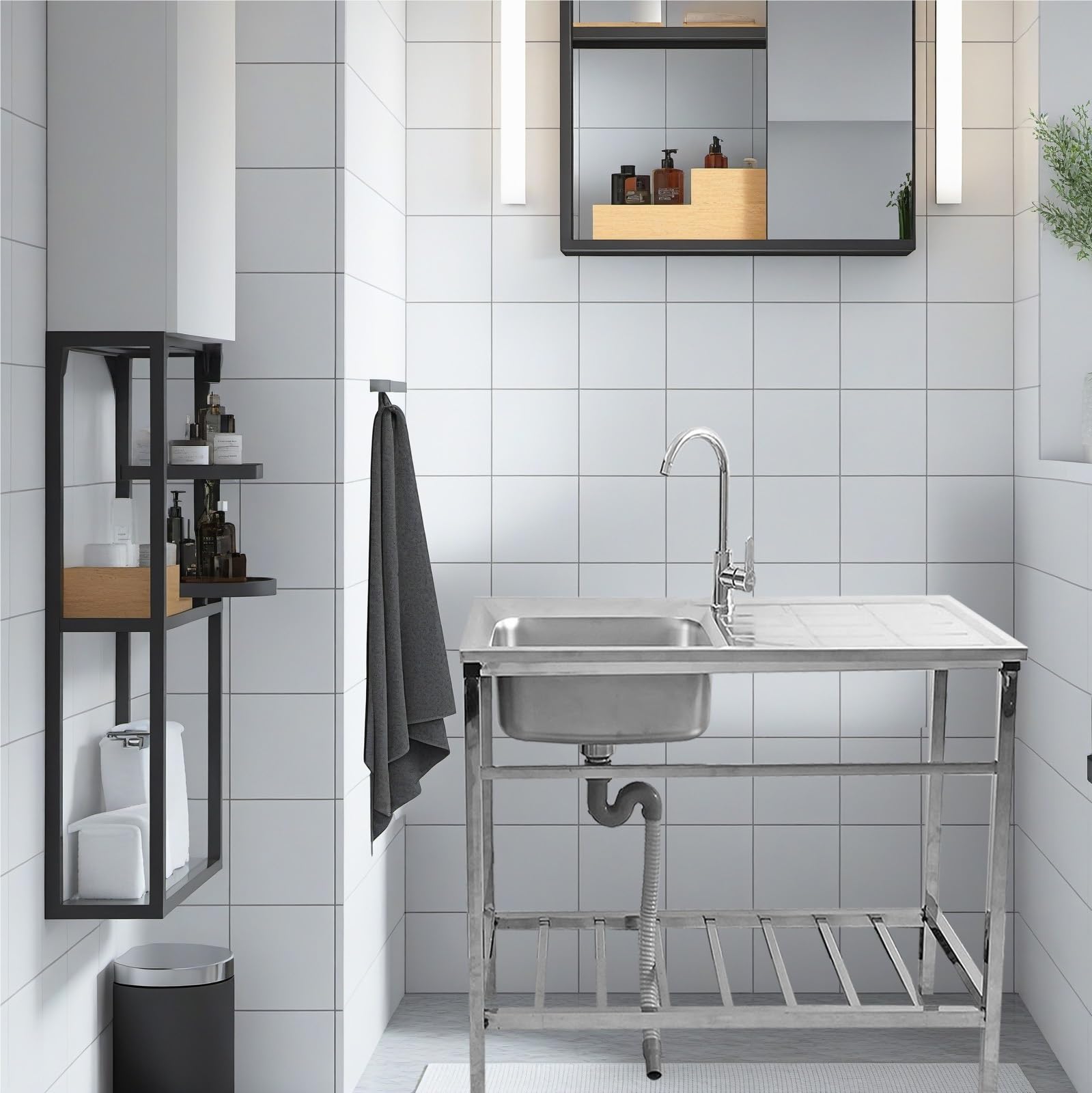 Gastro Waschbecken Edelstahl, Spülbecken Küche, Spüle Freistehend, Cken Küche Mit Wasserhahn & Schwammbürste, Für Den Innen- Und Außenbereich, Garagen, Außen Innen, Wäsche