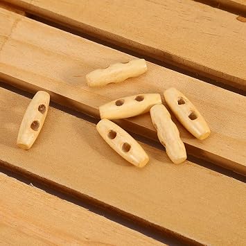 Wooden Buttons, Horn Style Toggle 2 Holes Tooth Shape Knitting Accessory for Coat Jacket Sewing Craft