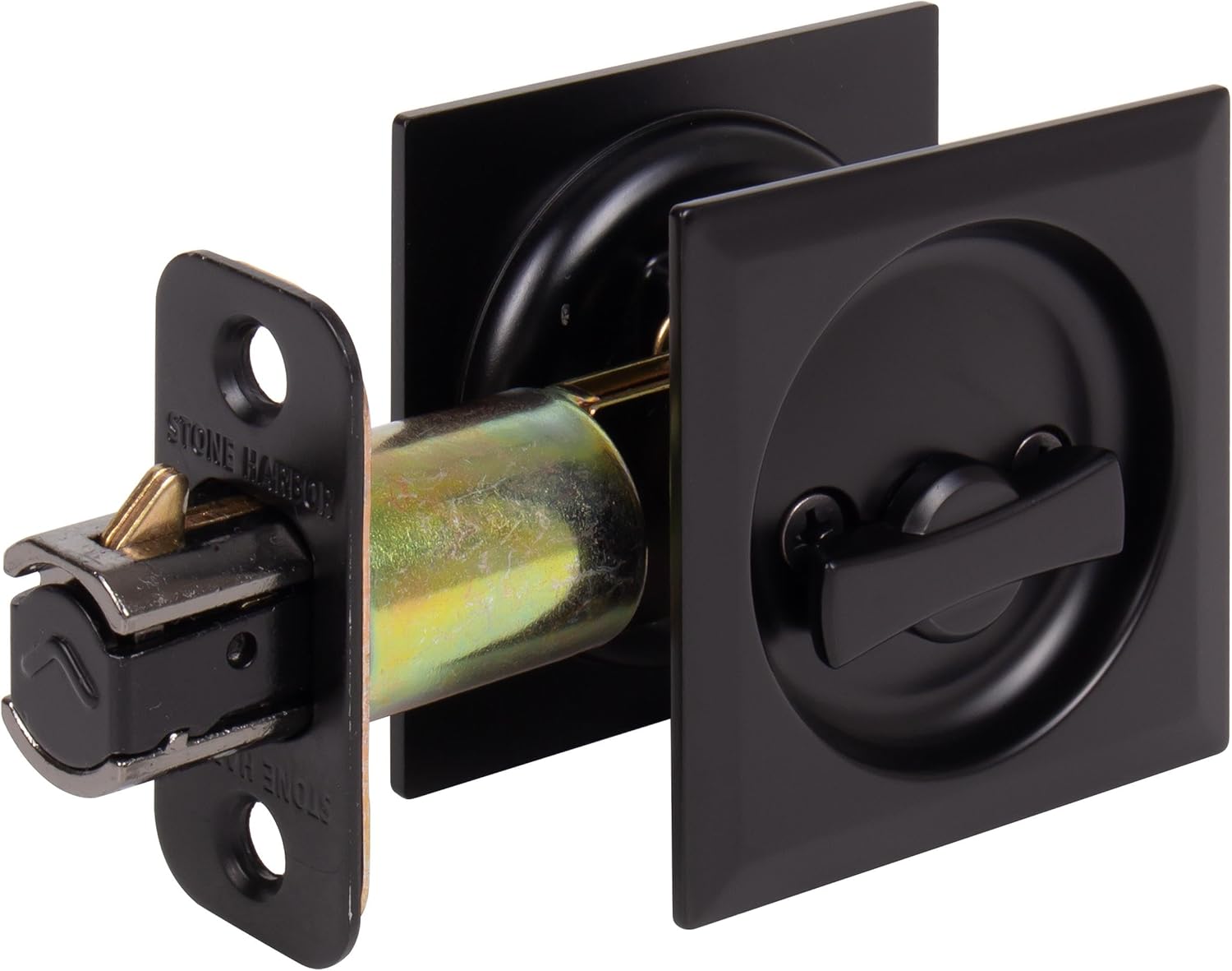 Stone Harbor Hardware Contemporary Square Pocket Door Lock, Entry Function, 2-3/8" Backset, Matte Black