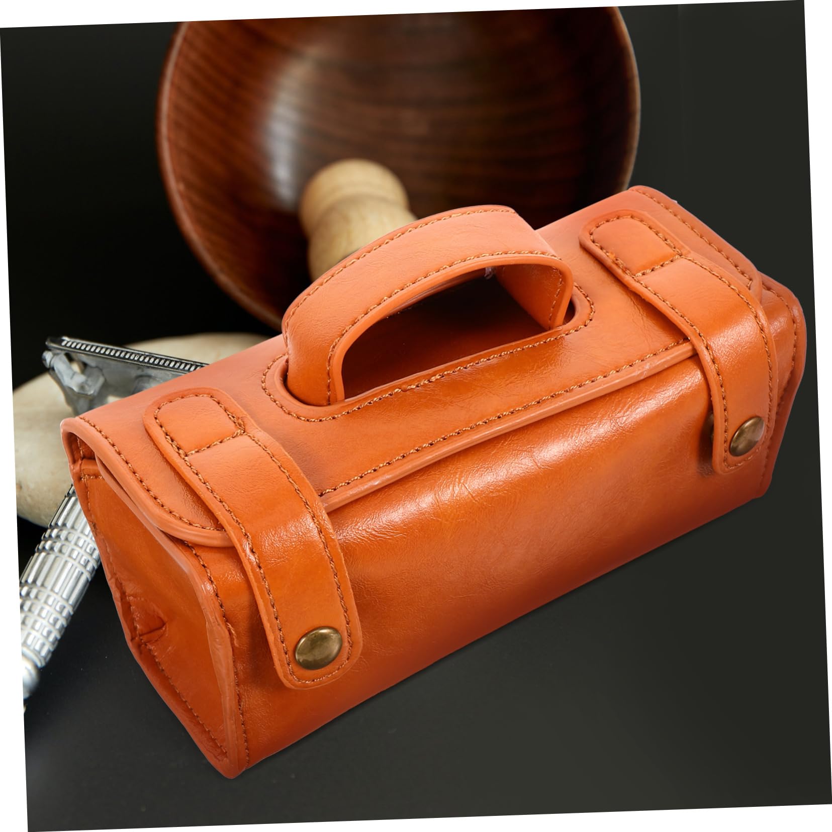 Neceser de Viaje Hombre para Maquinilla de Afeitar, Gran Capacidad | Cuero Sintético Pu Marrón, Múltiples Compartimentos, Organización Fácil, Diseño Portátil y Resistente a Salpicaduras